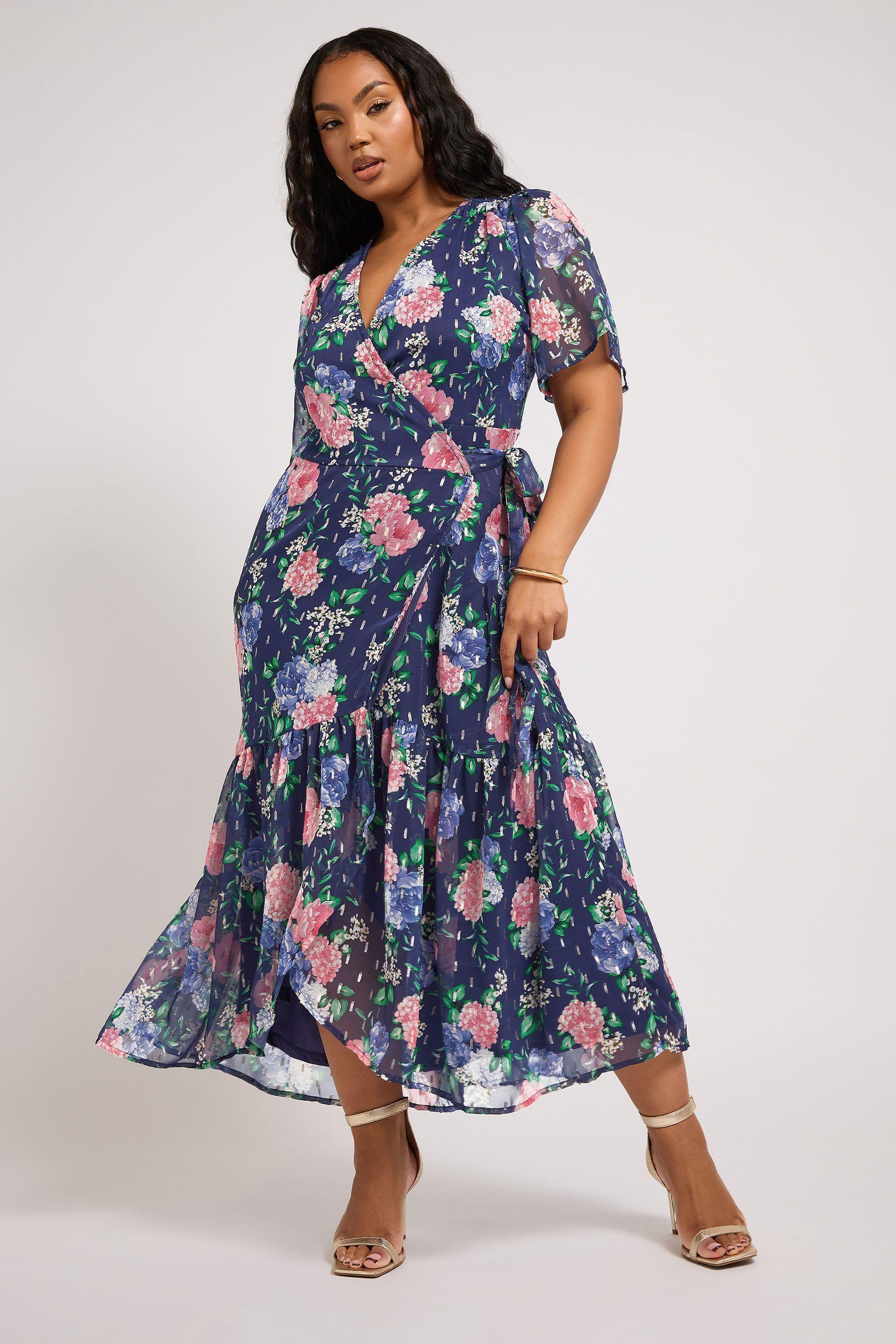 Floral Metallic Wrap Dress by YOURS