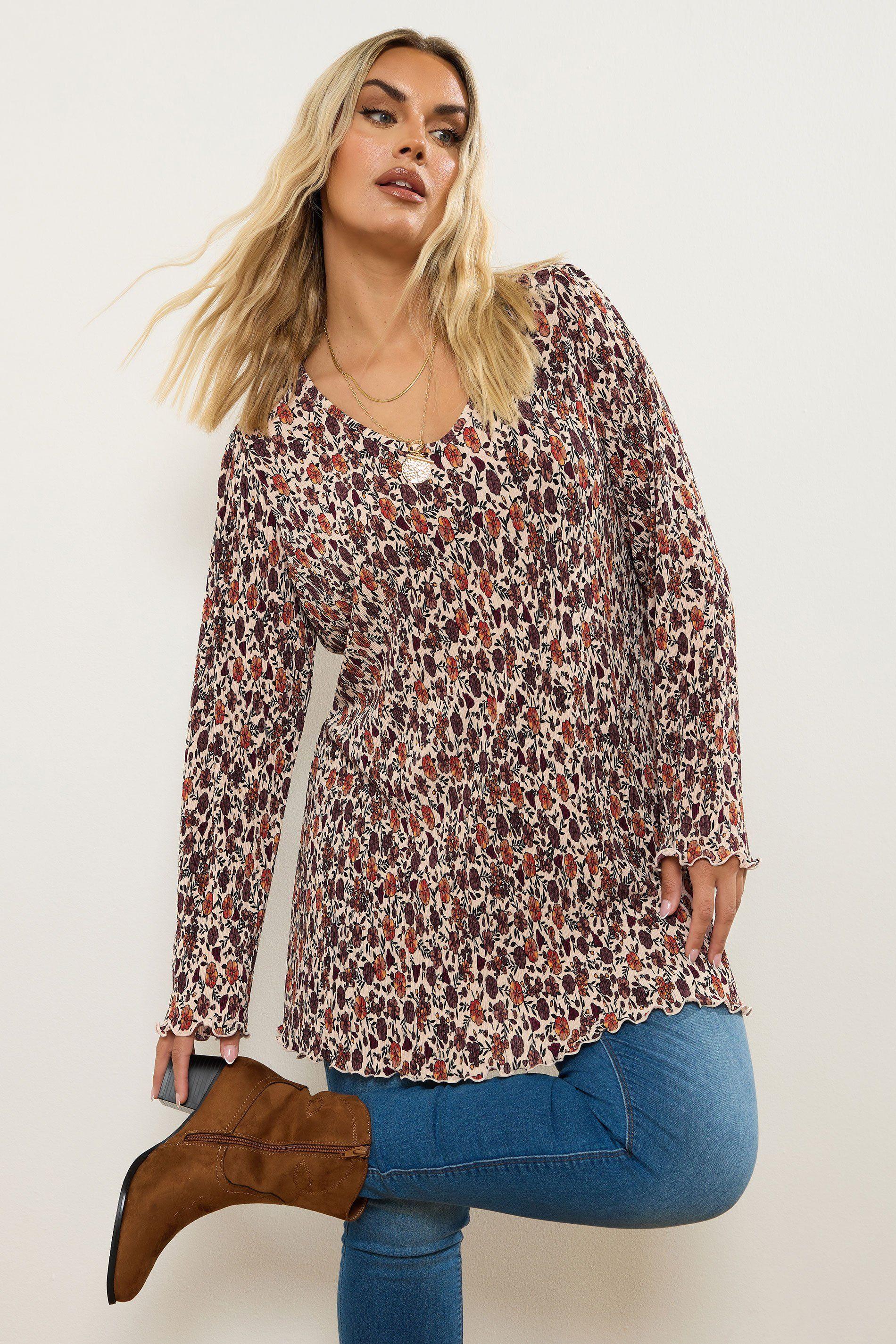 Floral Print Plisse Tunic Top by YOURS
