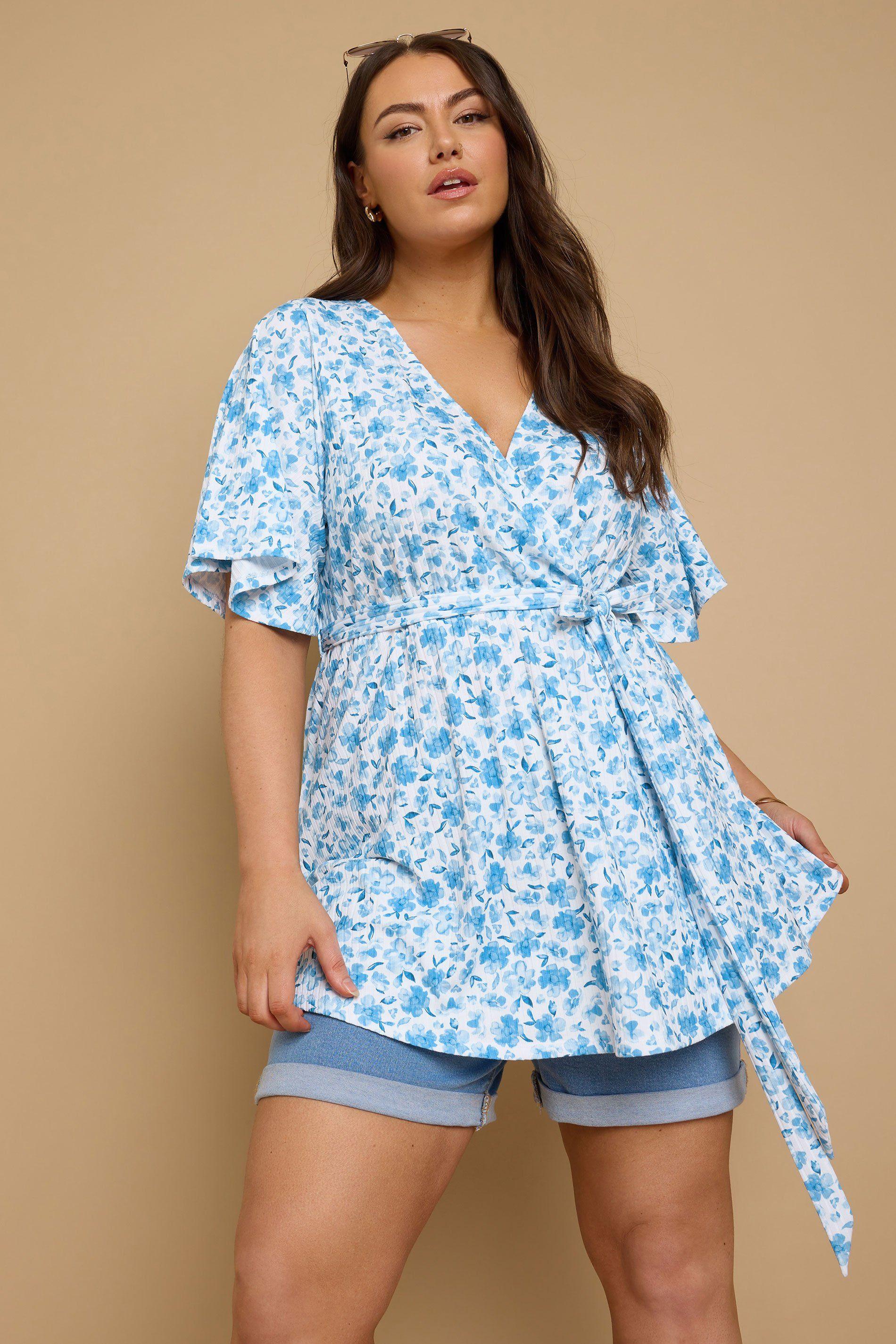 Floral Print Ribbed Wrap Top by YOURS