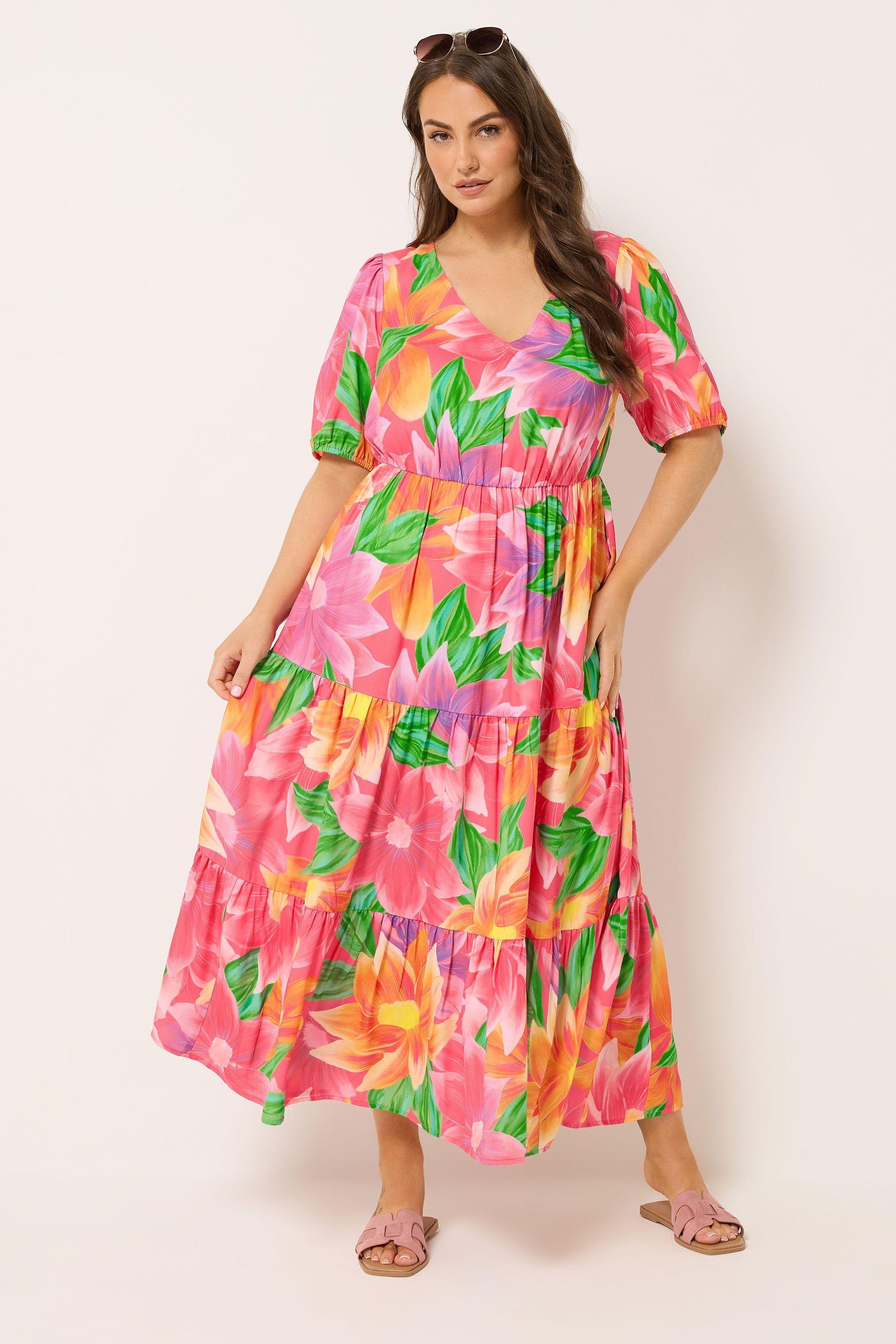Floral Puff Sleeve Tiered Maxi Dress by YOURS
