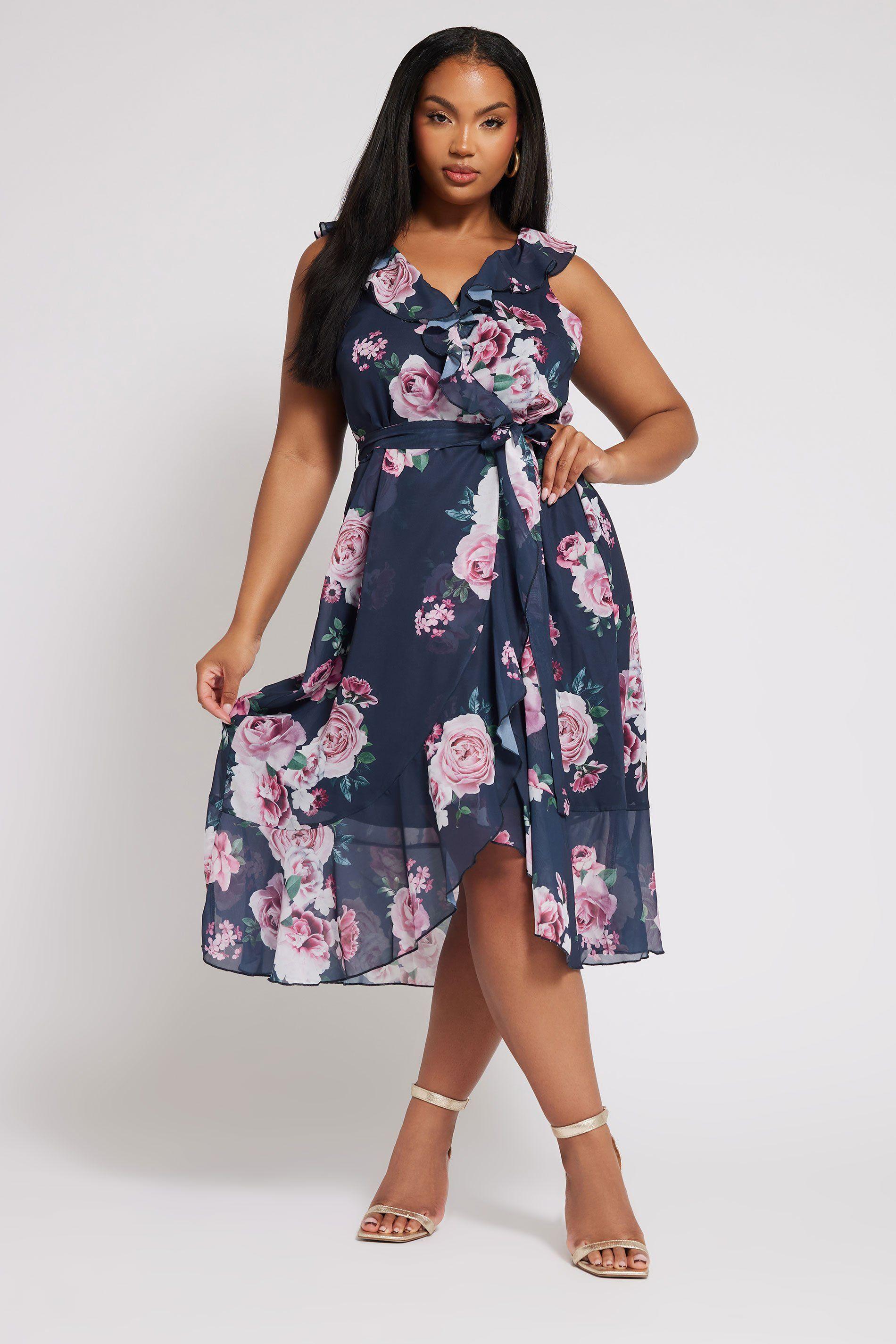 Floral Ruffle Wrap Dress by YOURS