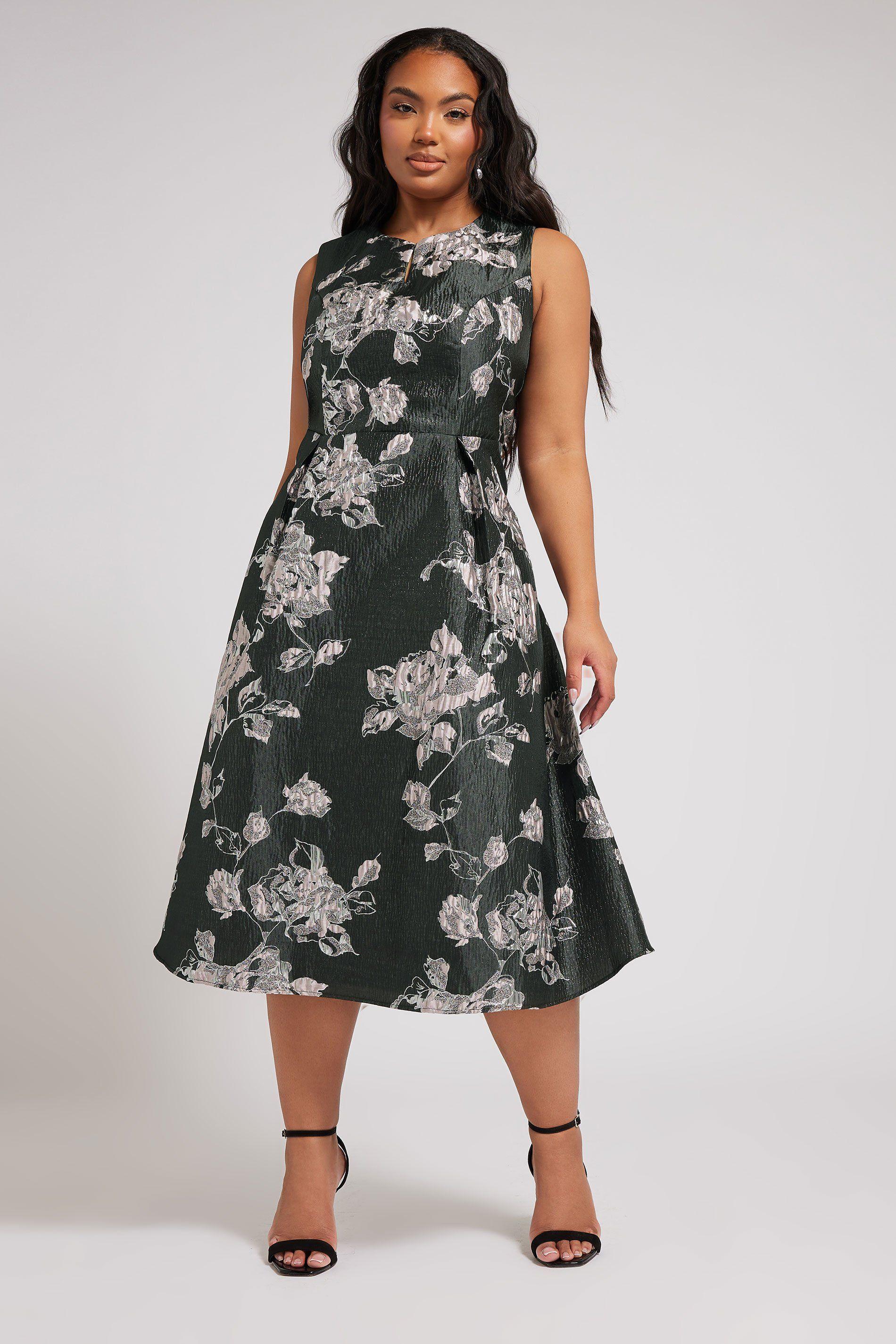 Floral Satin Jacquard Midaxi Dress by YOURS