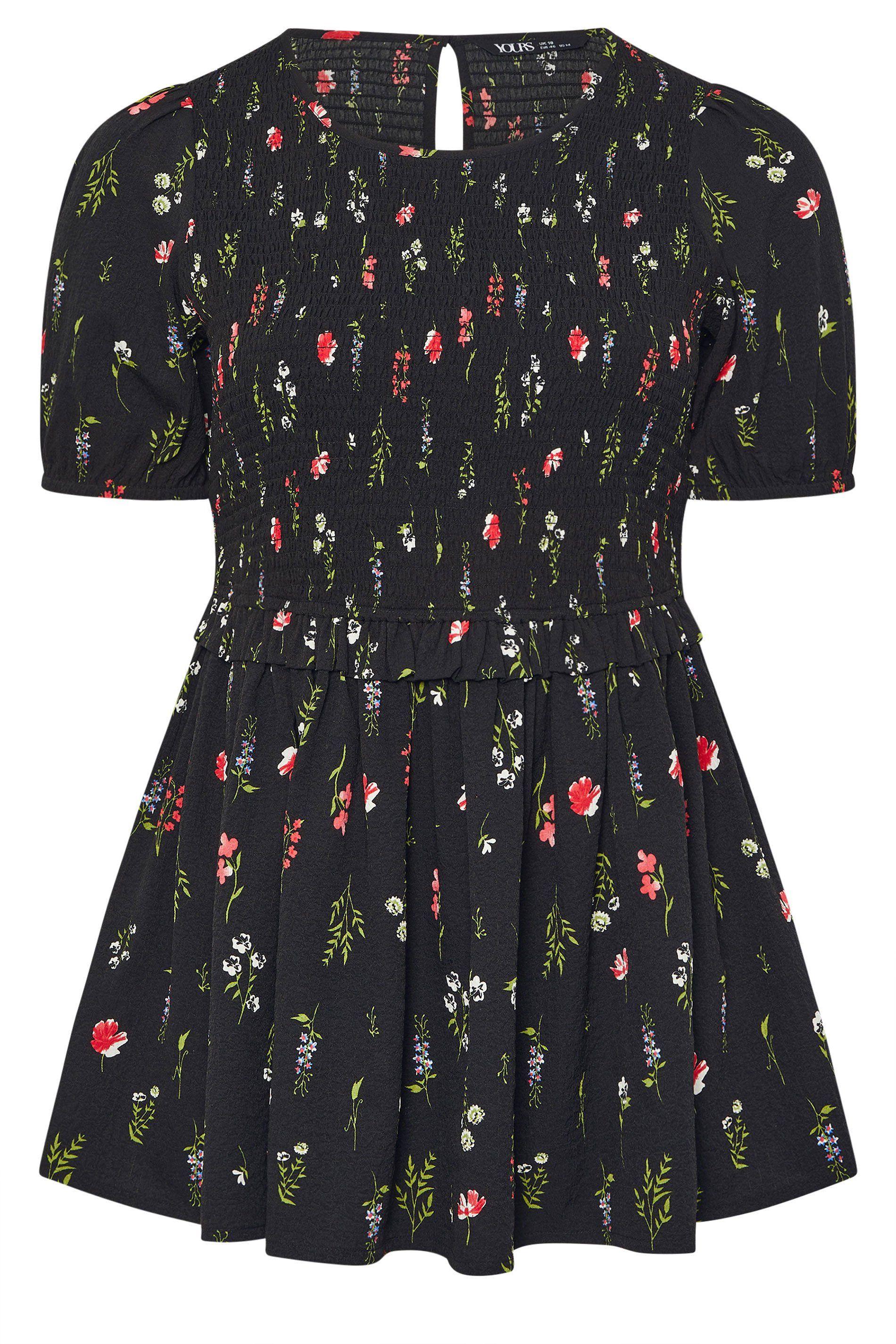 Floral Shirred Peplum Top by YOURS