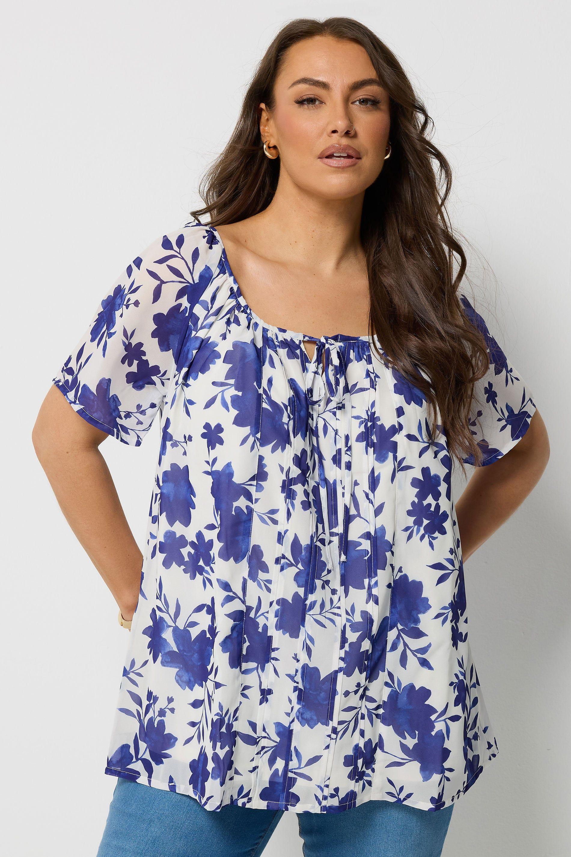 Floral Short Sleeve Pintuck Blouse by YOURS