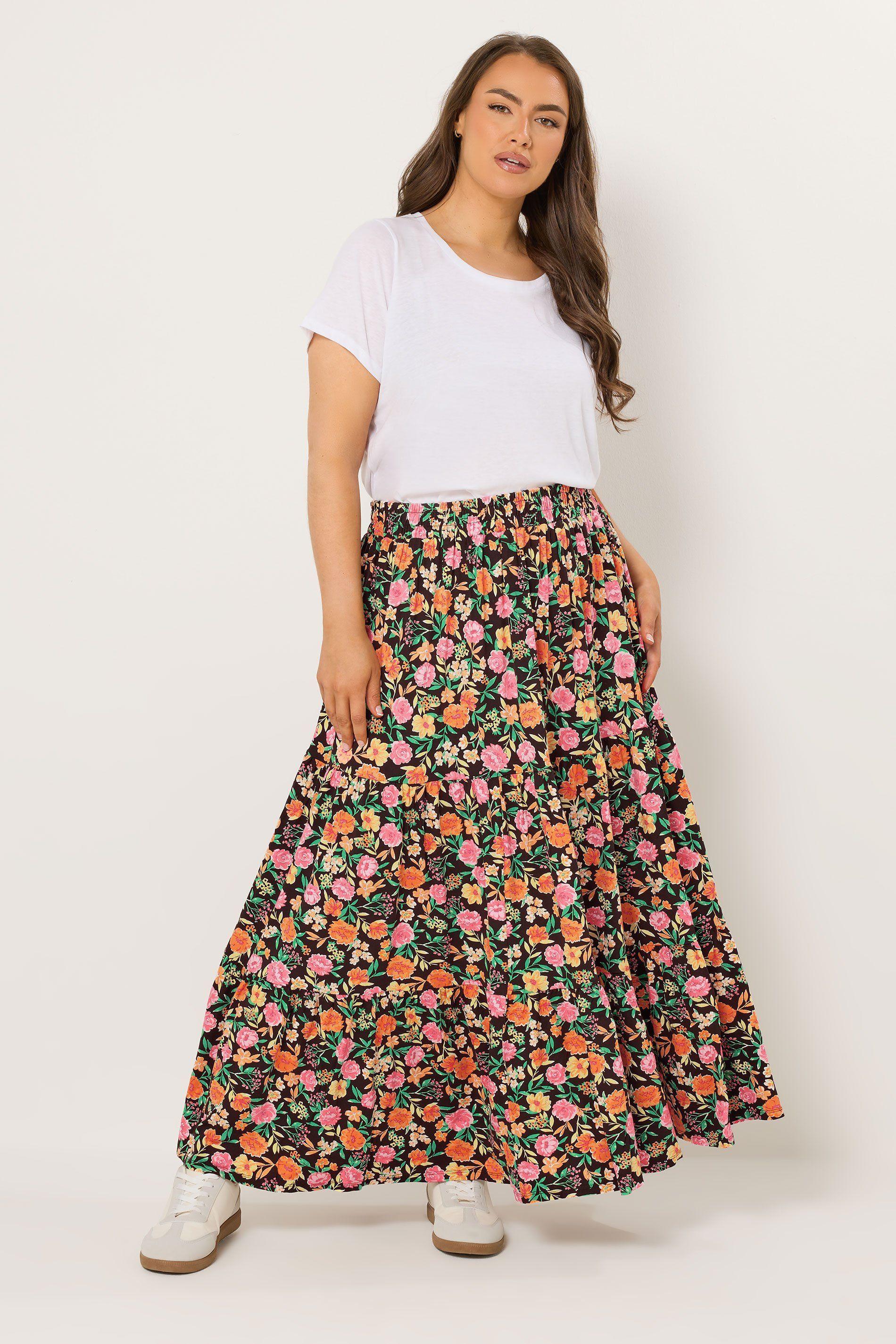 Floral Tiered Maxi Skirt by YOURS