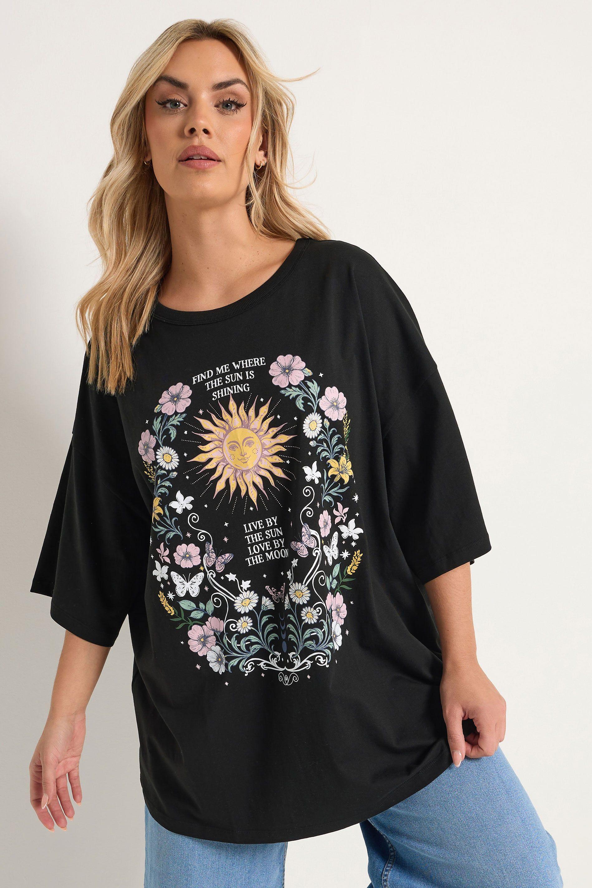 Floral & Sun Graphic Boxy T-Shirt by YOURS