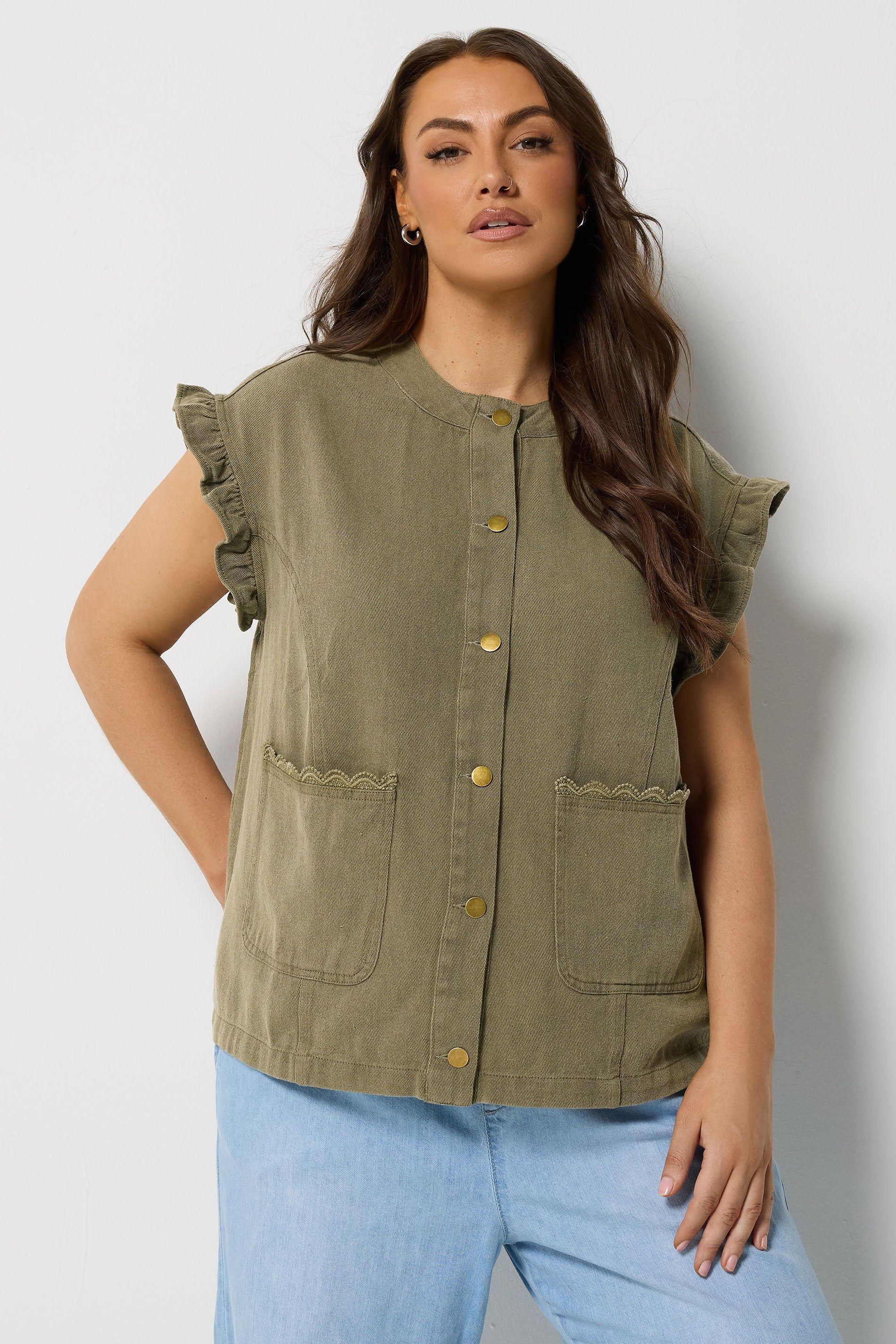 Frill Sleeve Denim Waistcoat by YOURS