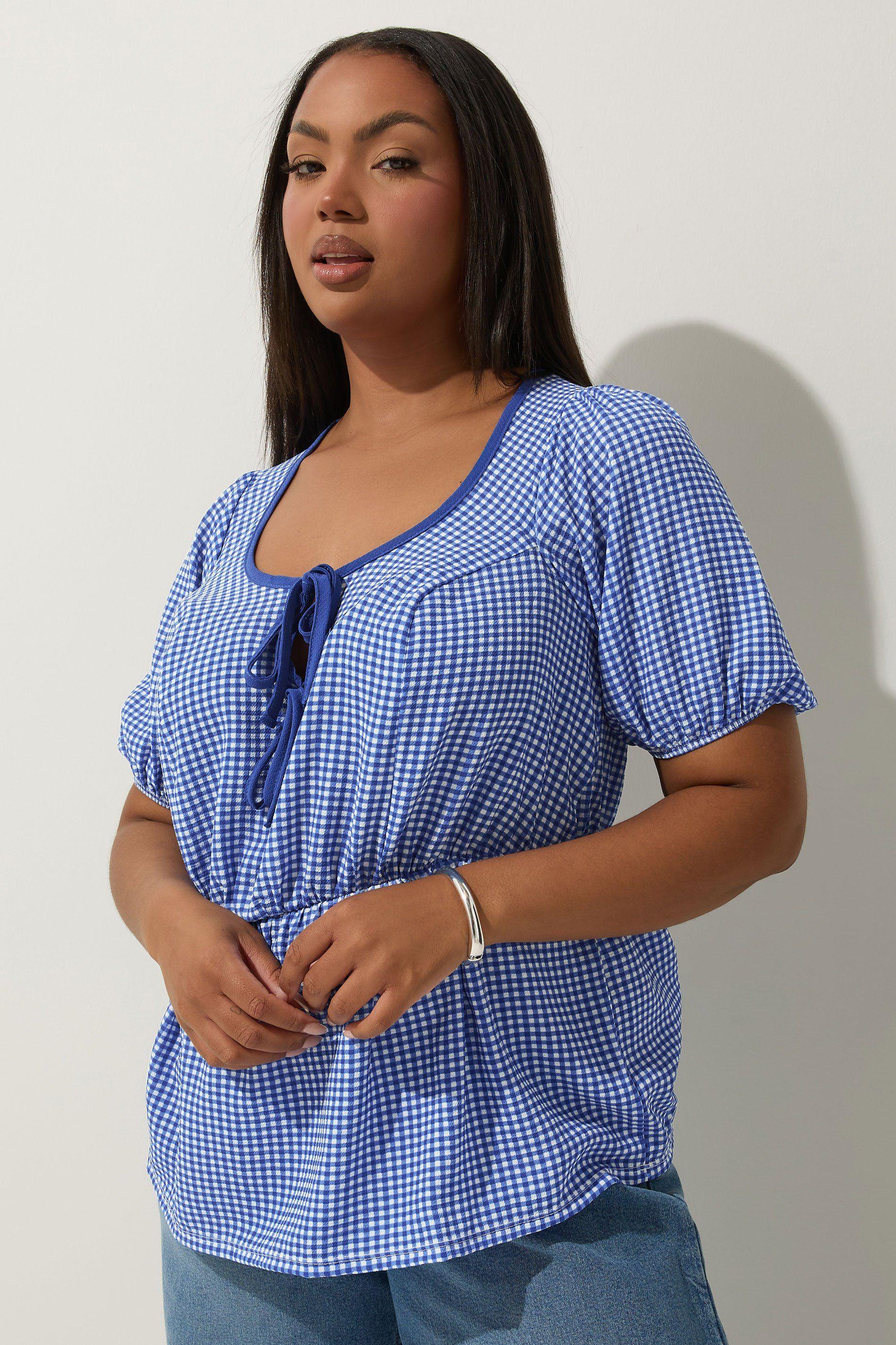 Gingham Bow Tie Front Top by YOURS