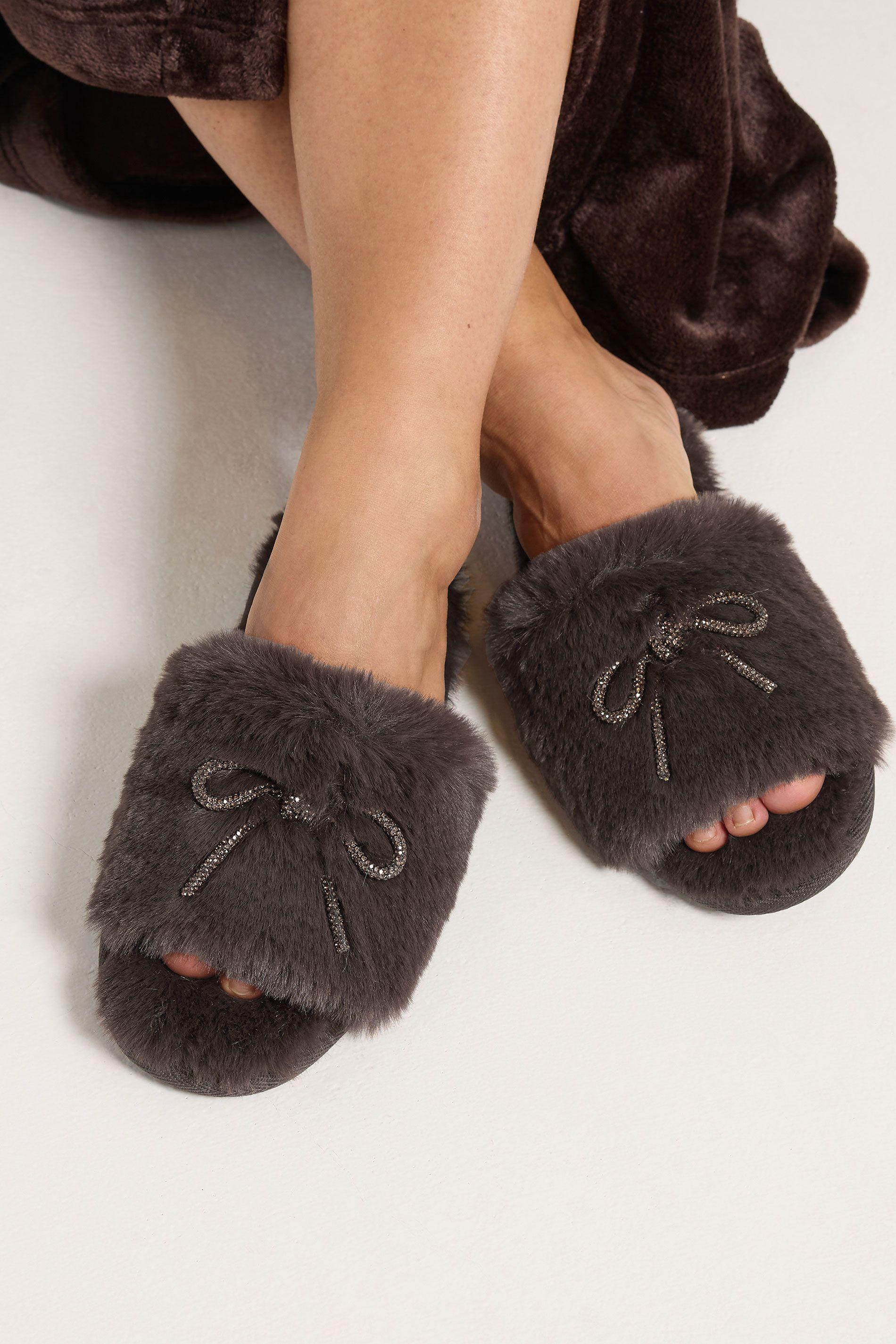 Glitter Bow Mule Slipper by YOURS