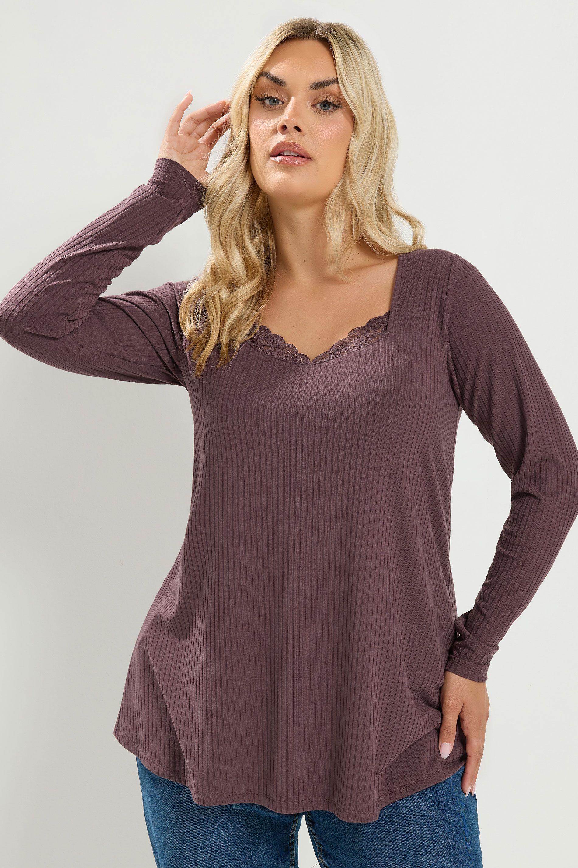 Lace Insert Ribbed Top by YOURS