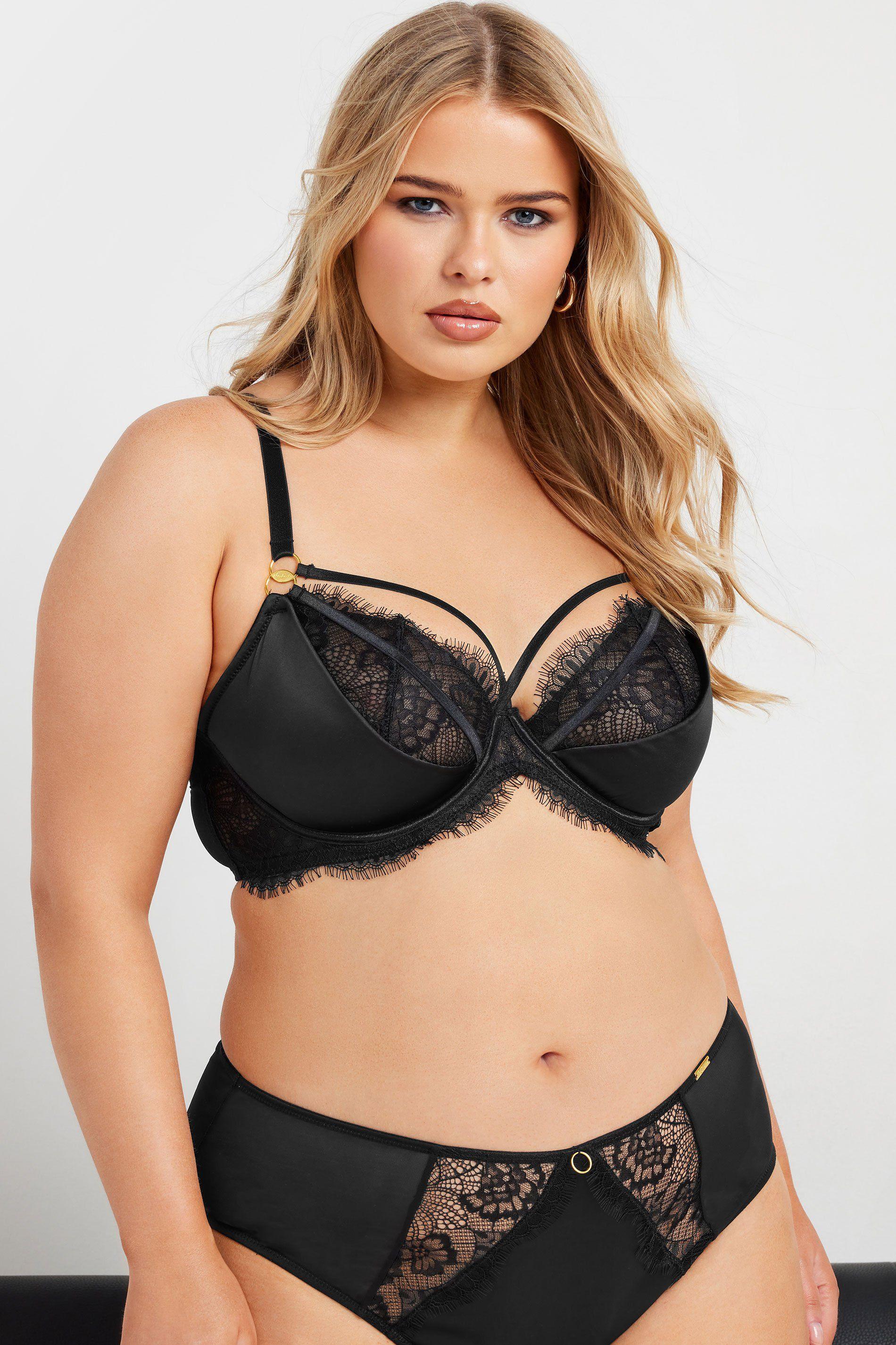 Lace Strap Detail Satin Underwired Bra by YOURS