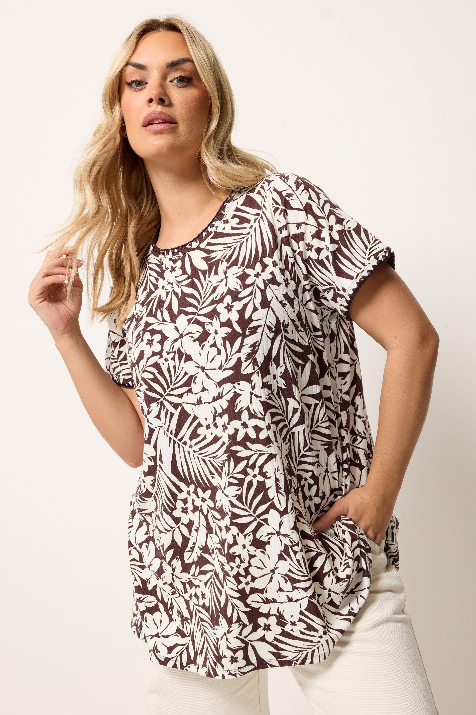 Leaf Contrast Stitch Swing T-Shirt by YOURS