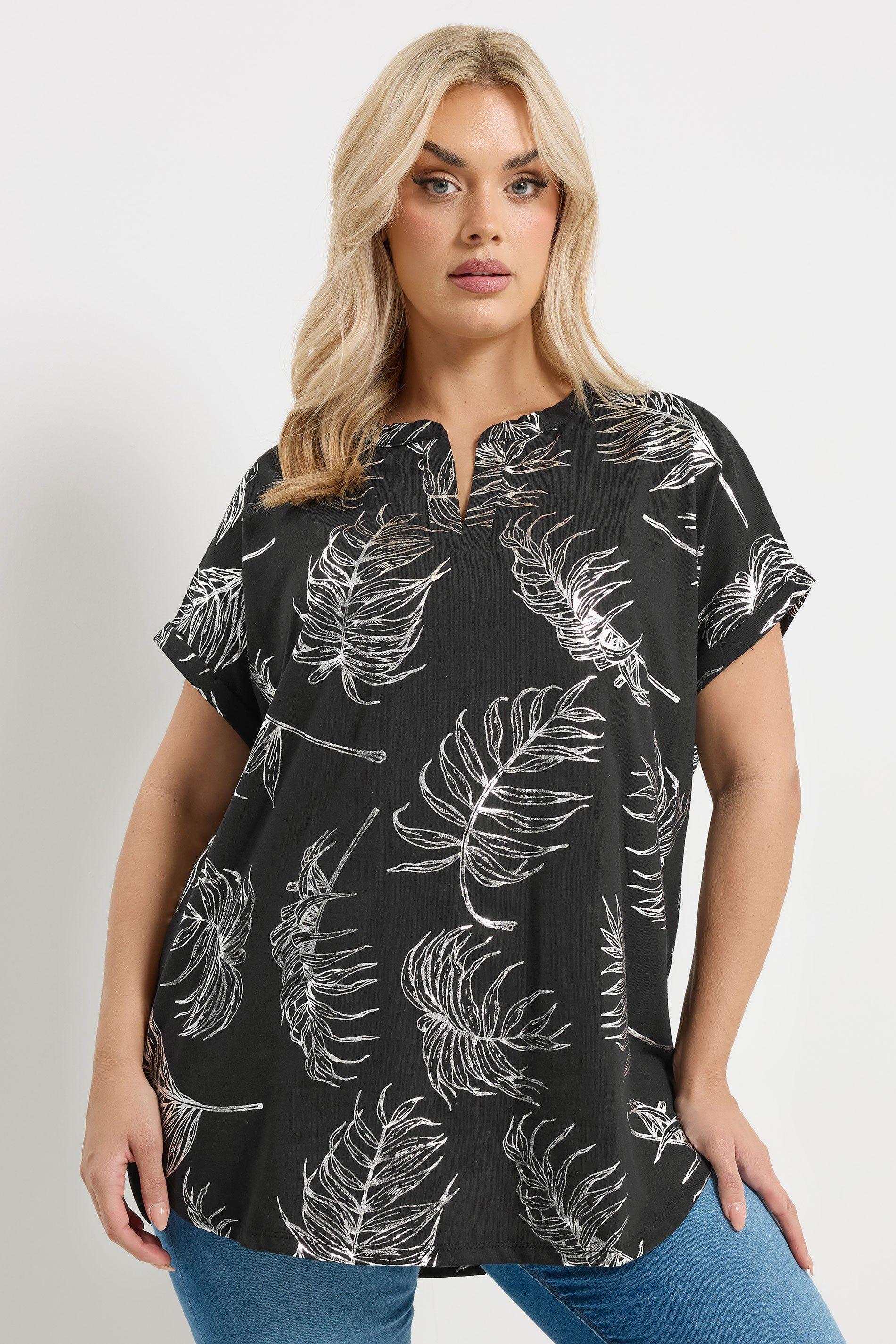Leaf Print Notch Neck Top by YOURS