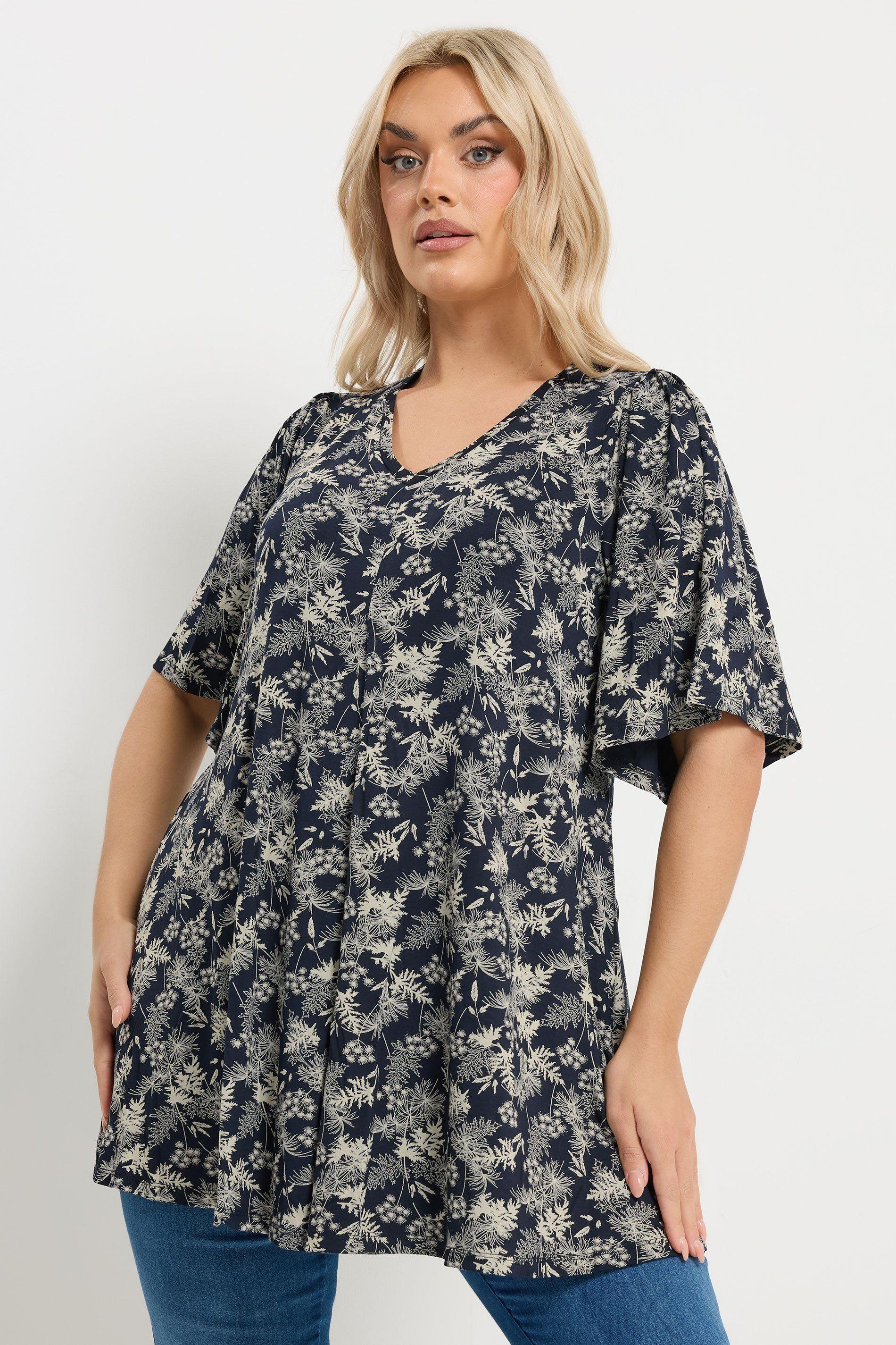 Leaf Print Pleat Front Top by YOURS