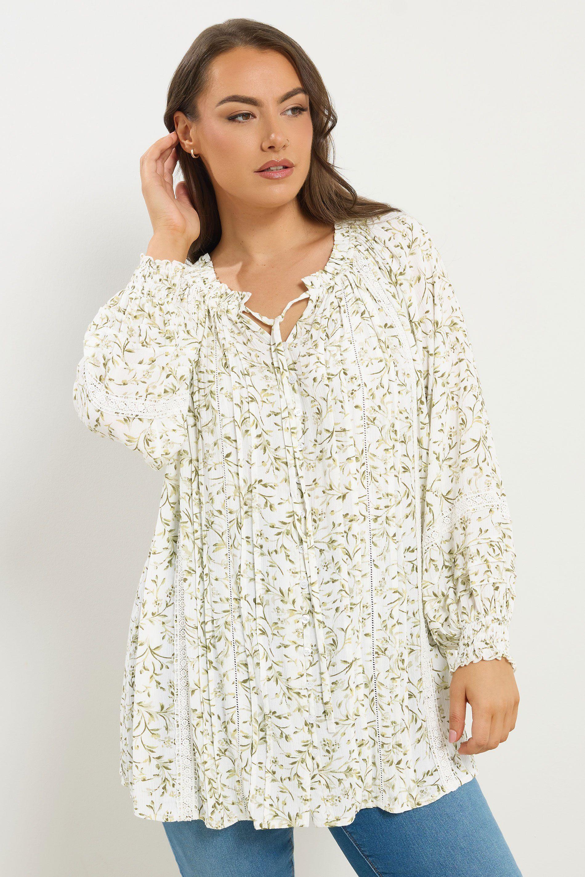 Leaf Print Tie Neck Top by YOURS