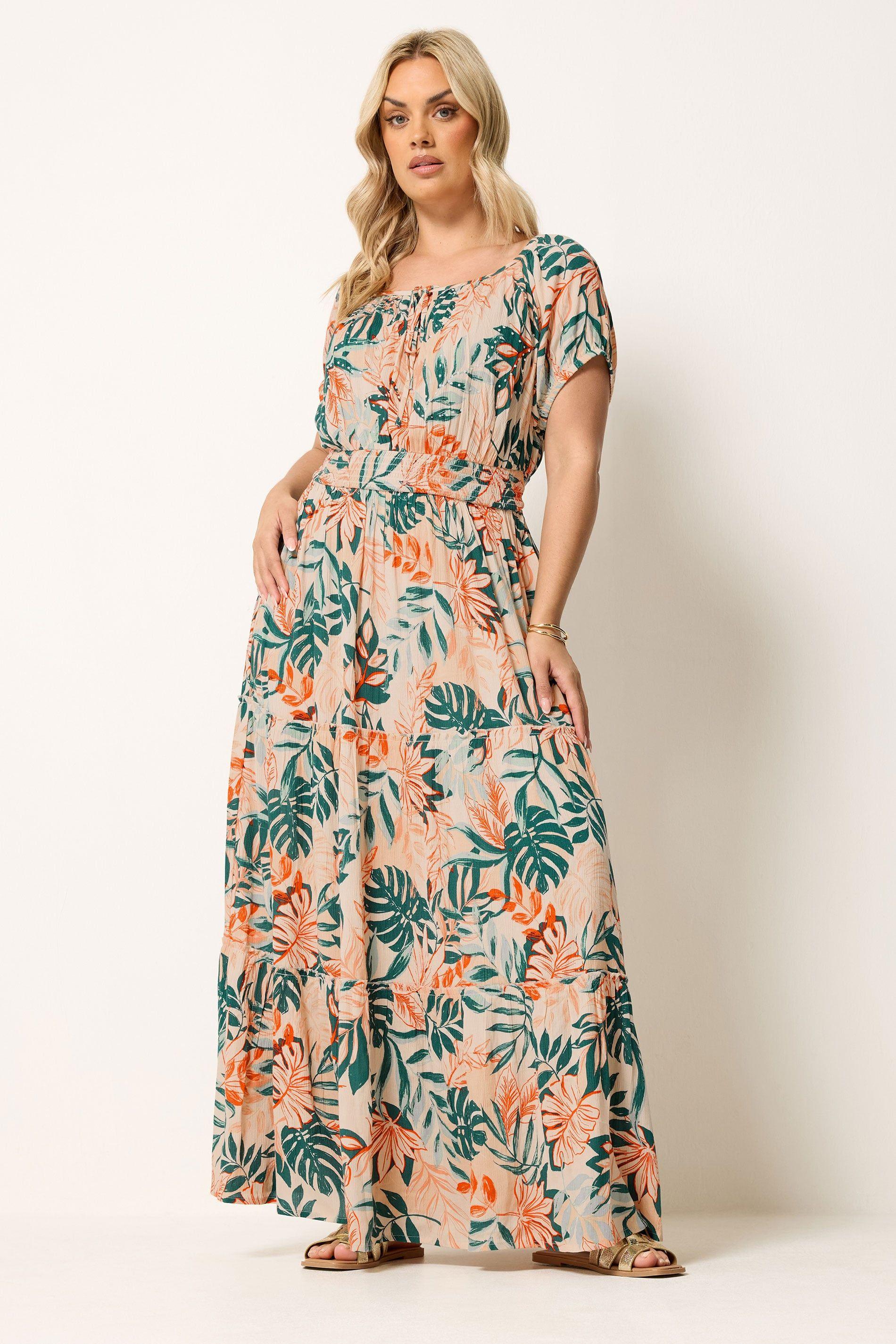 Leaf Tie Neck Bardot Maxi Dress by YOURS