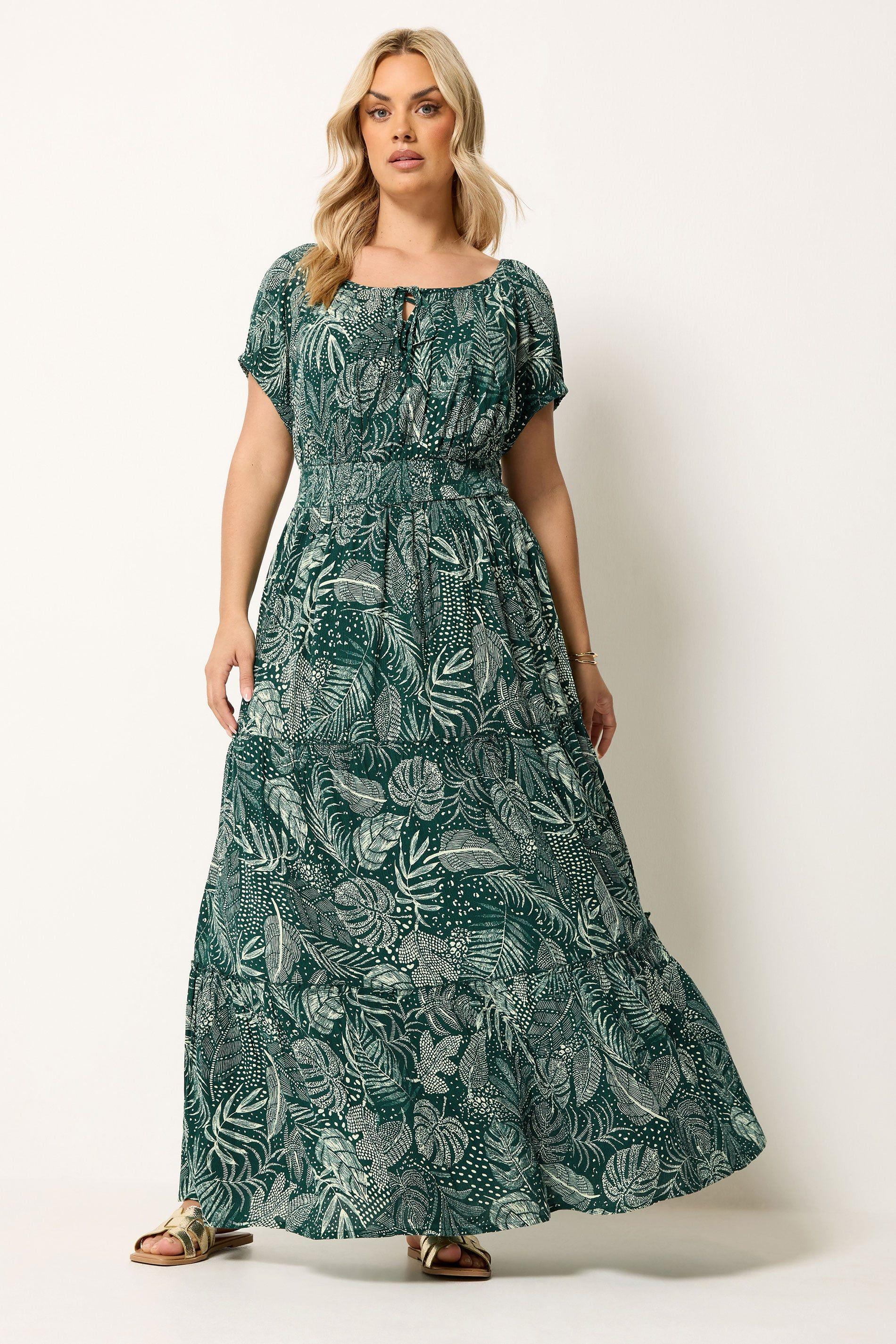 Leaf Tie Neck Bardot Maxi Dress by YOURS