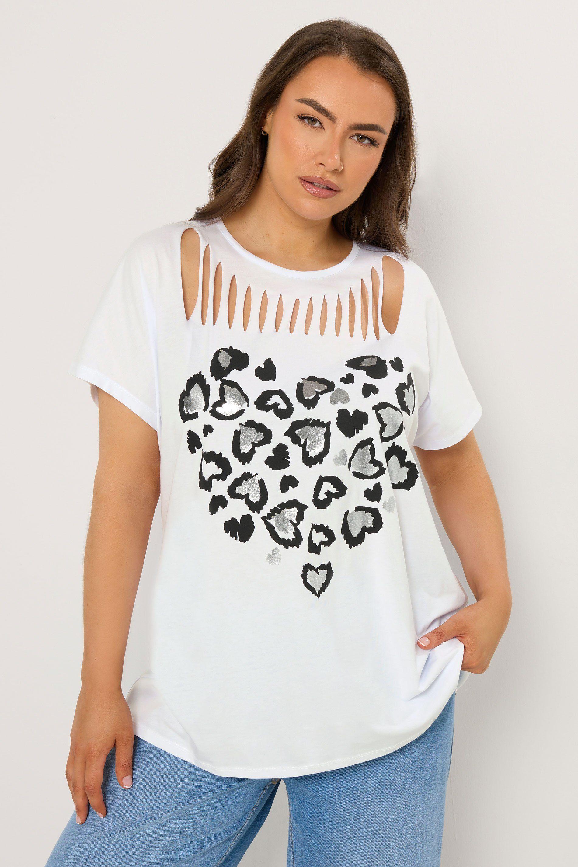 Leopard Heart Slash Detail Top by YOURS