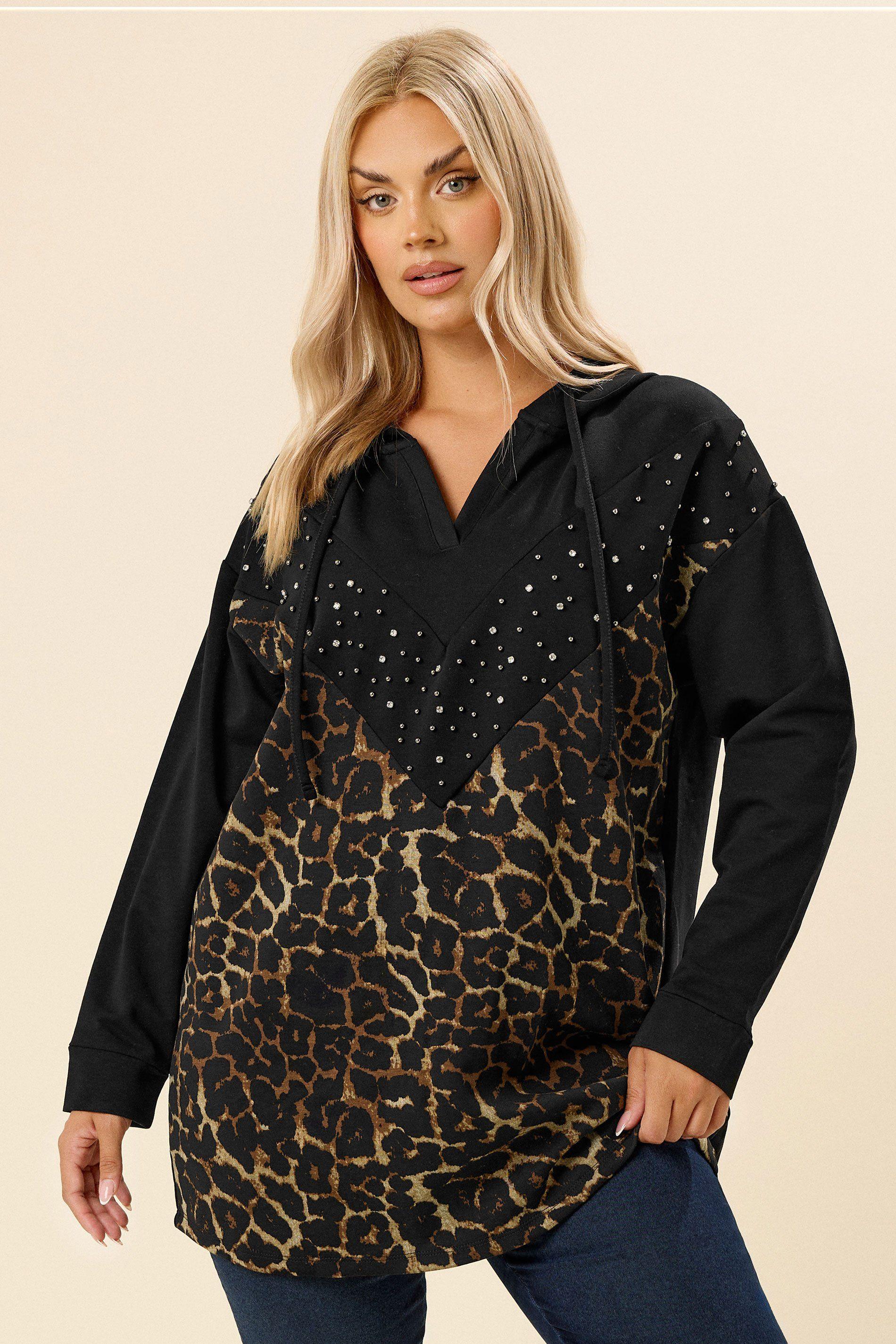 Leopard Print Stud Hoodie by YOURS