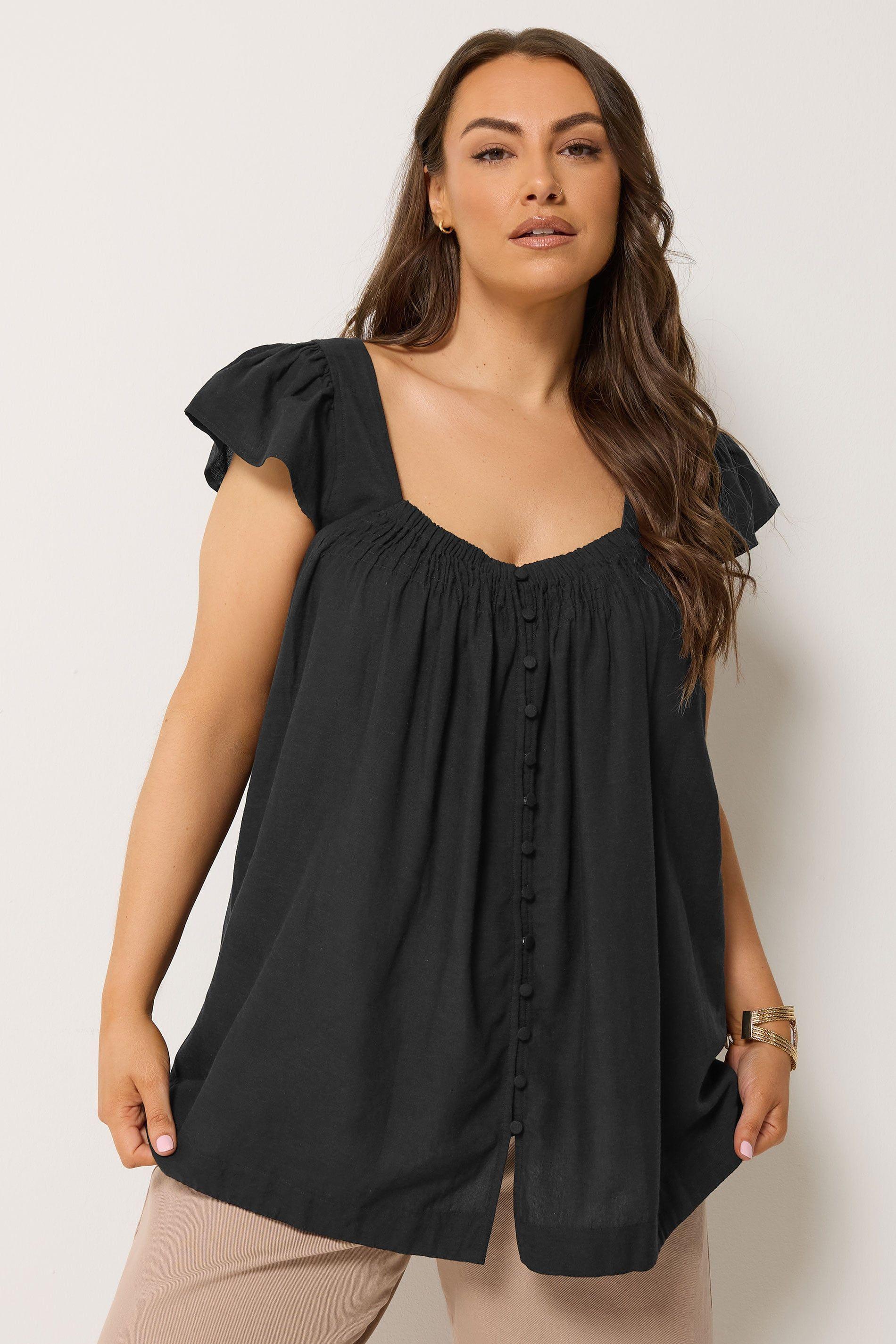 Linen Cap Sleeve Top by YOURS