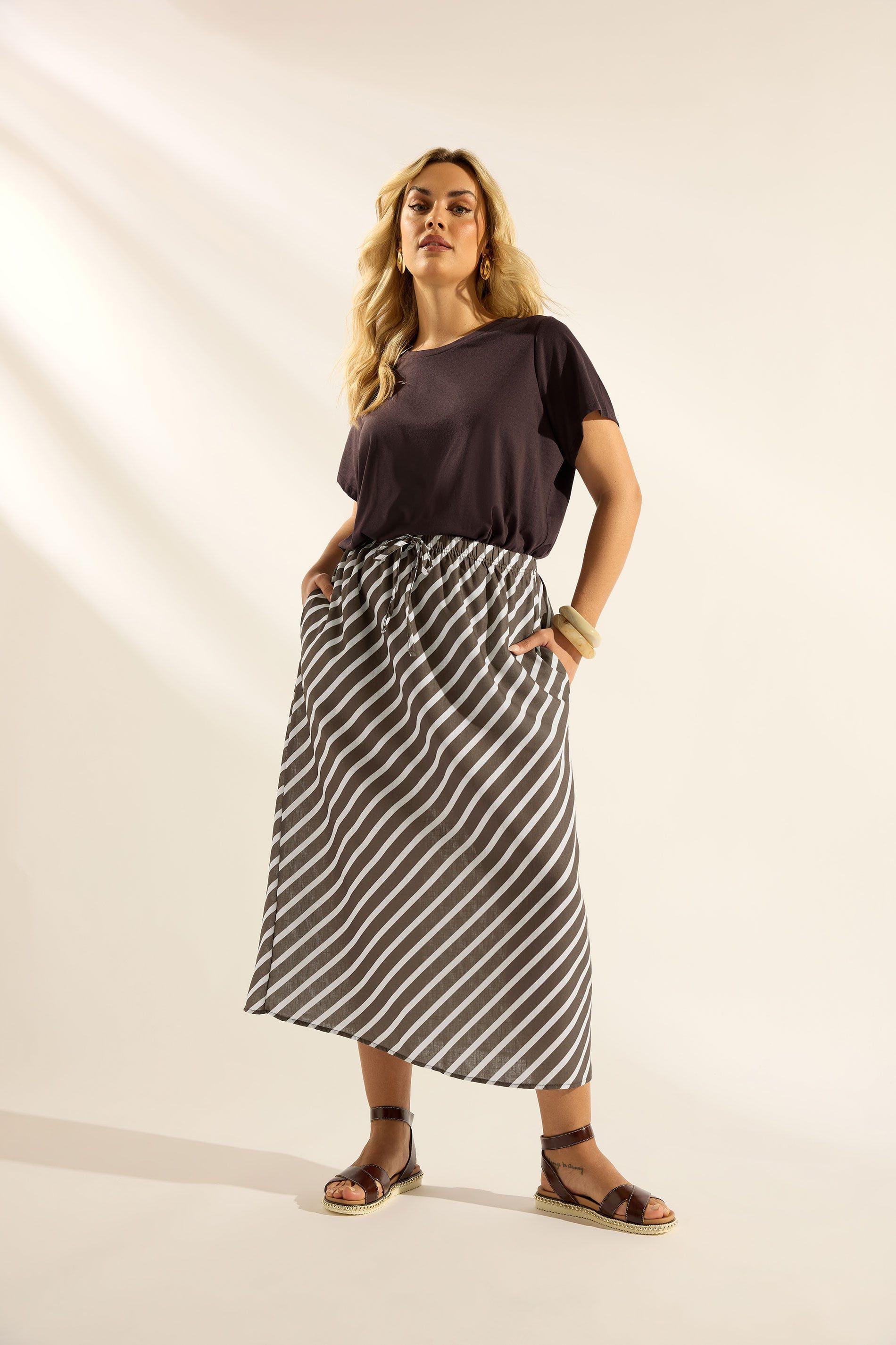 Linen Look Stripe Skirt by YOURS