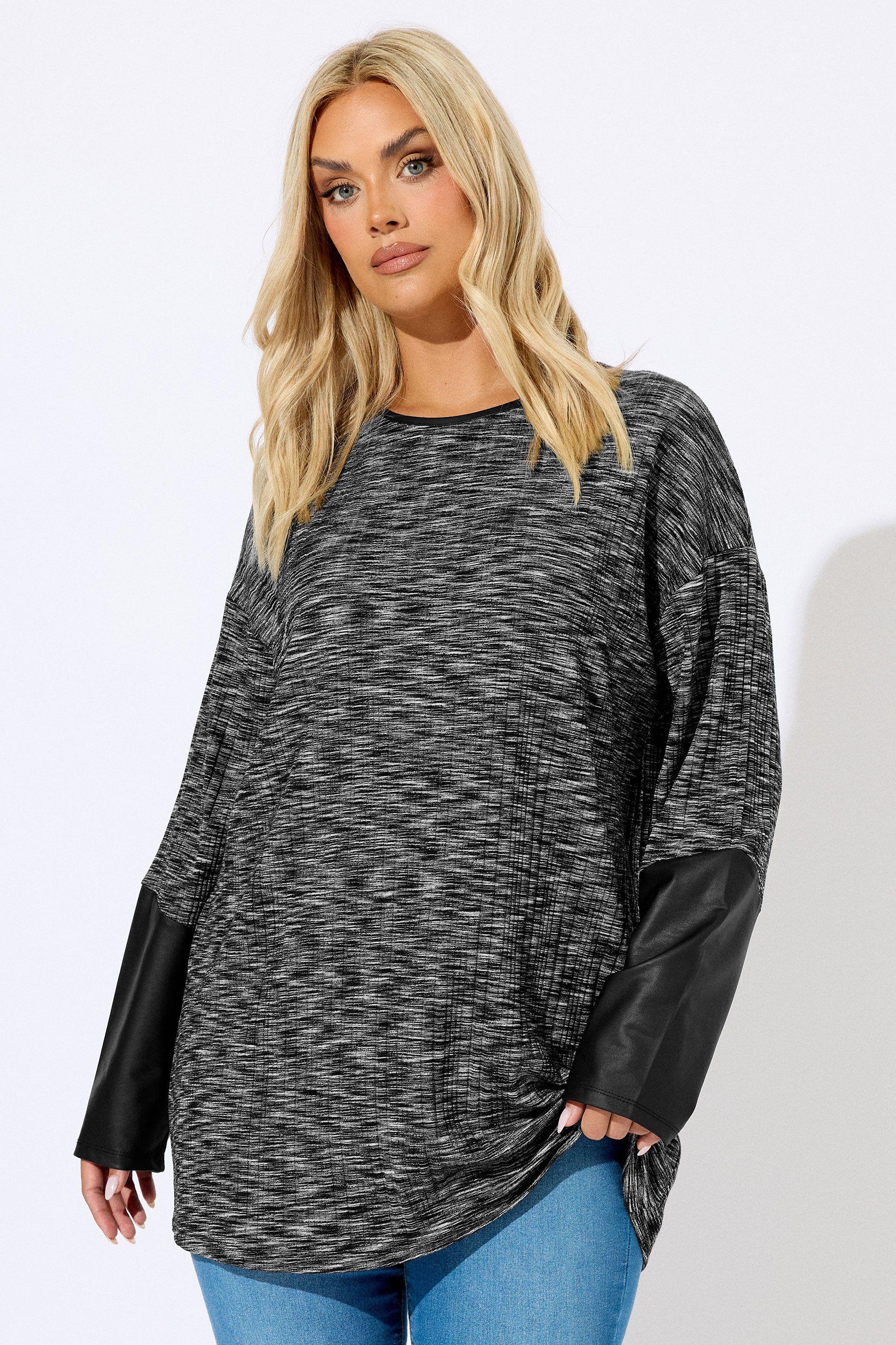 Marl Faux Leather Sleeve Top by YOURS