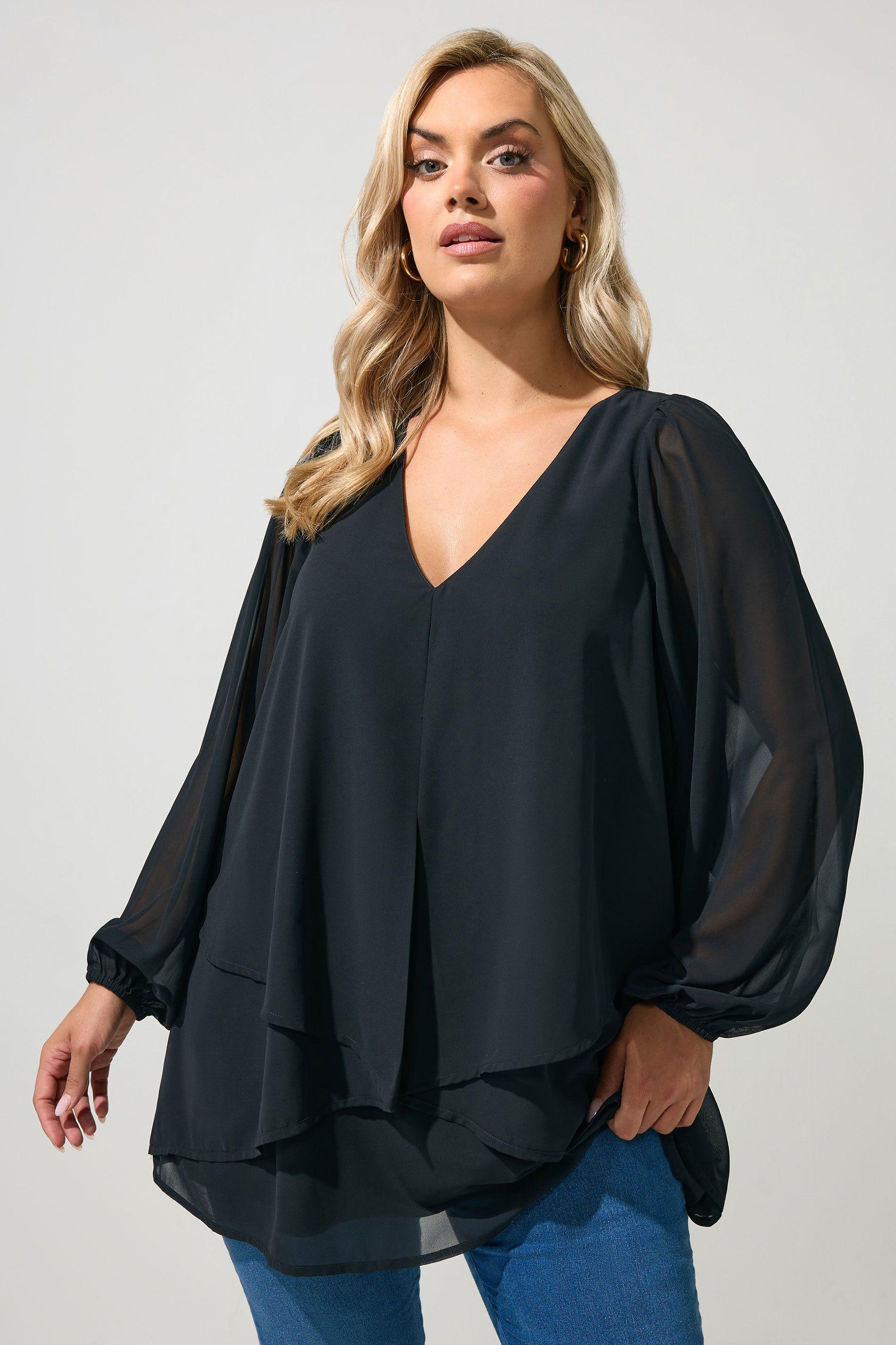 Mesh Layered V-Neck Blouse by YOURS