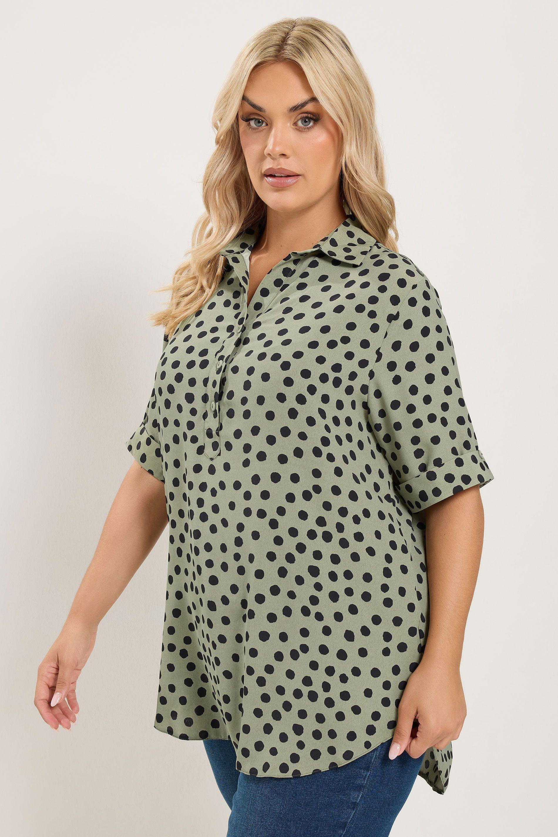 Polka Dot Half Placket Shirt by YOURS