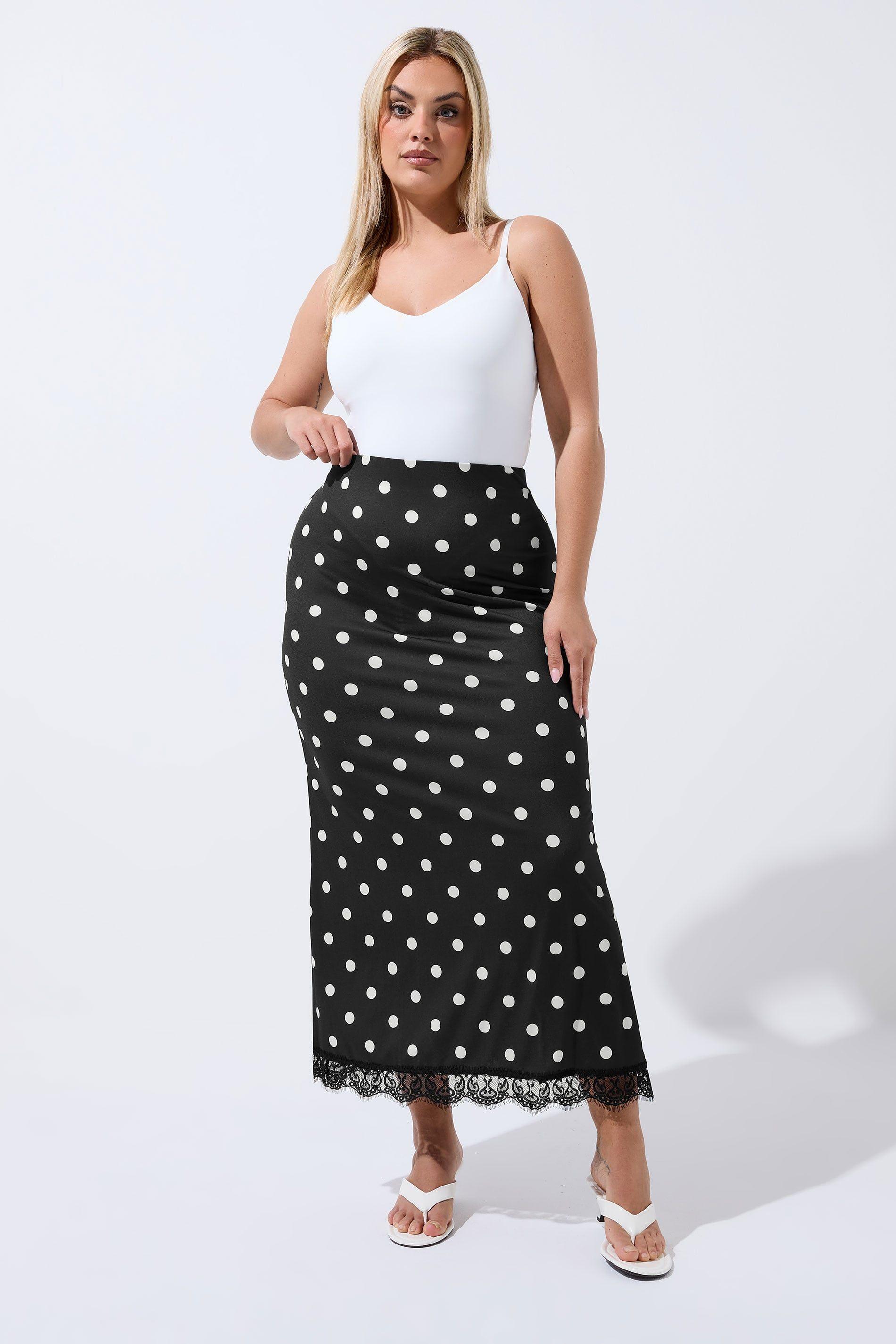 Polka Dot Lace Hem Skirt by YOURS