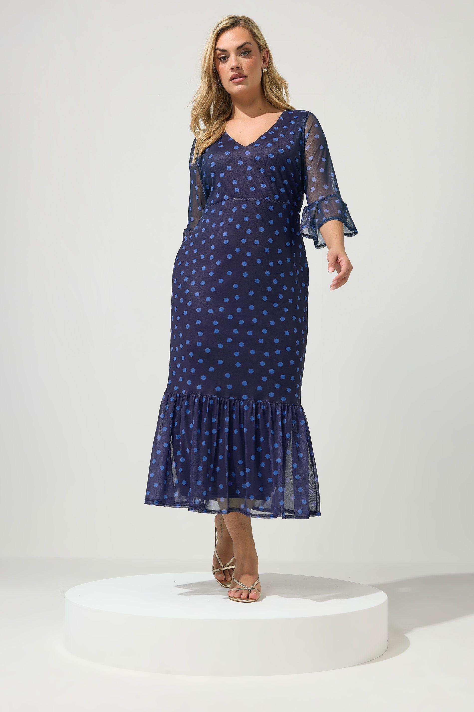 Polka Dot Mesh Tiered Dress by YOURS