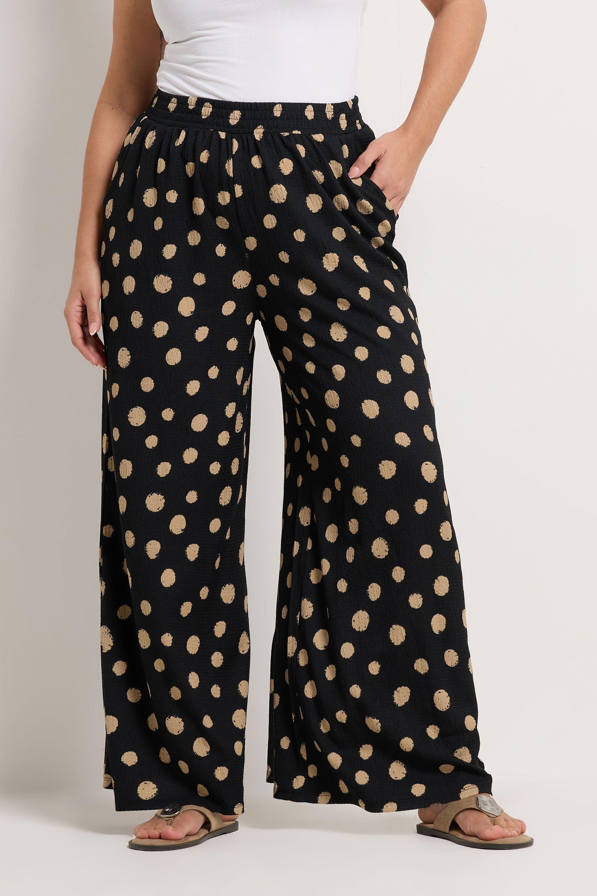 Polka Dot Textured Wide Leg Trousers by YOURS