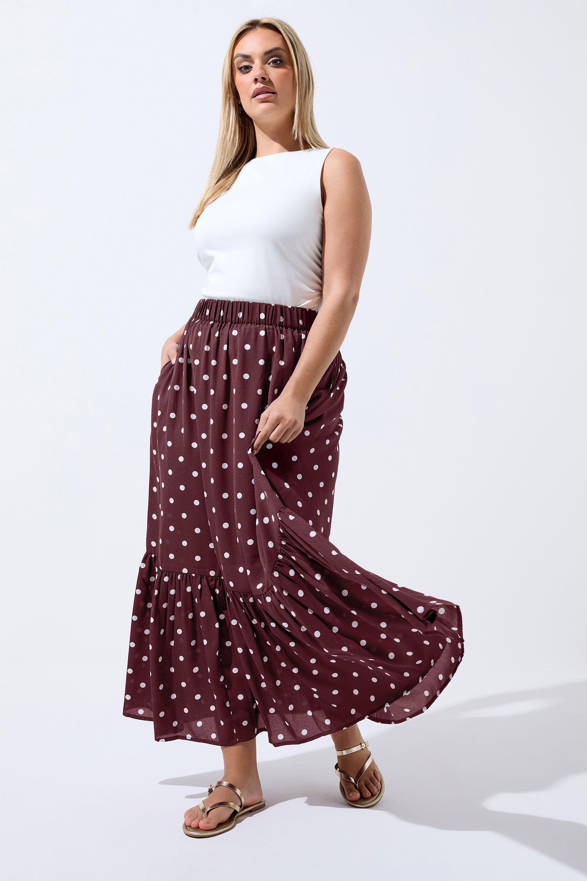 Polka Dot Tiered Maxi Skirt by YOURS