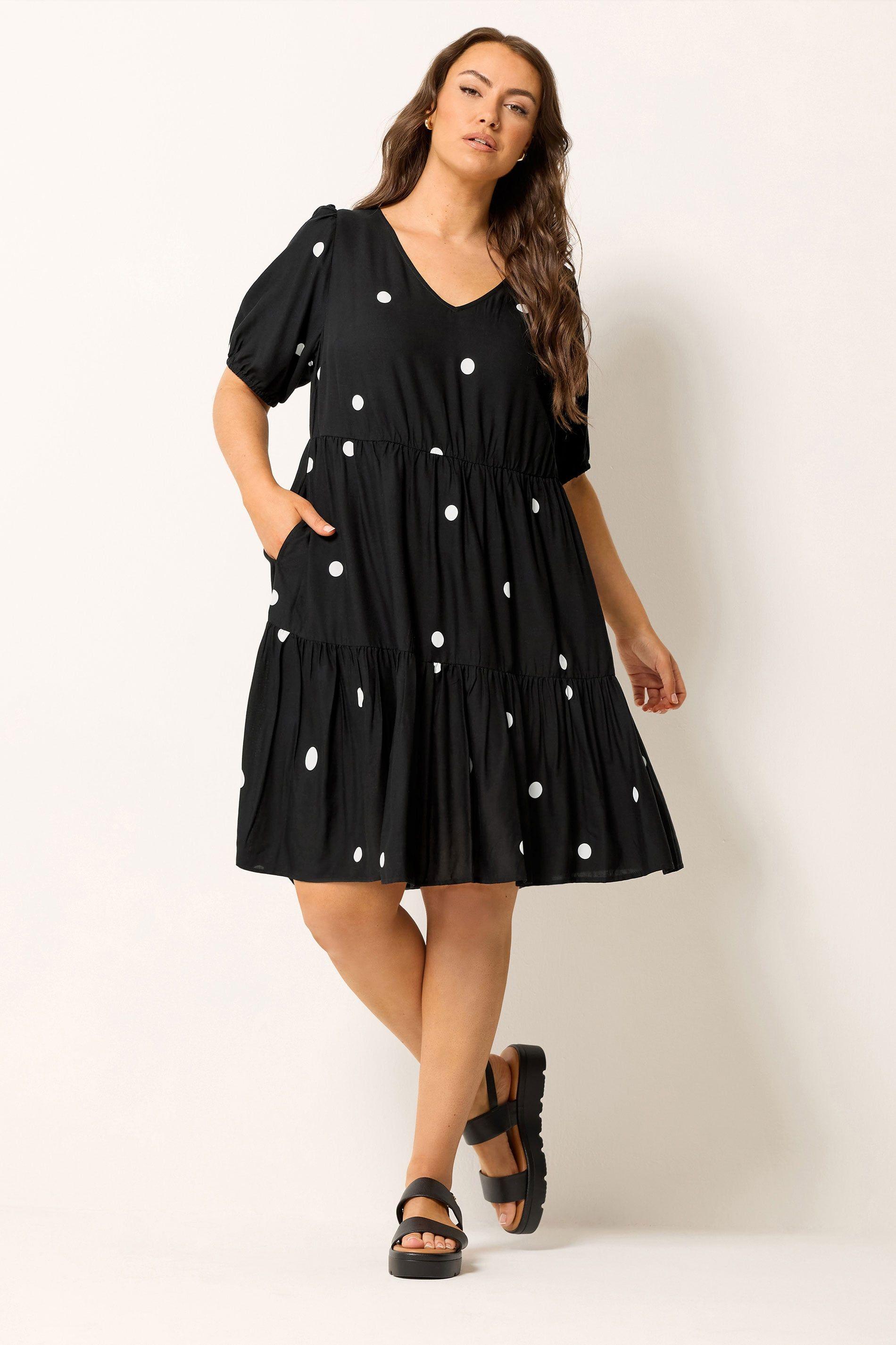 Polka Dot Tiered Smock Dress by YOURS
