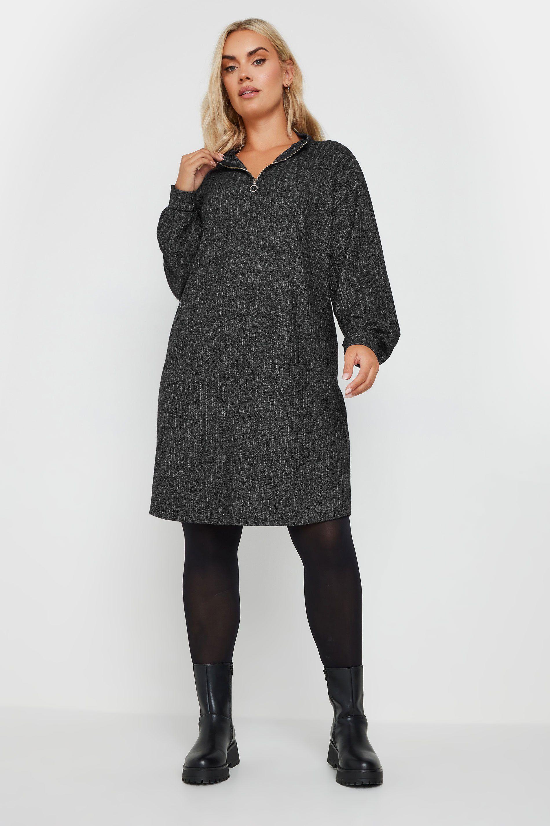 Quarter Zip Knitted Jumper Dress by YOURS