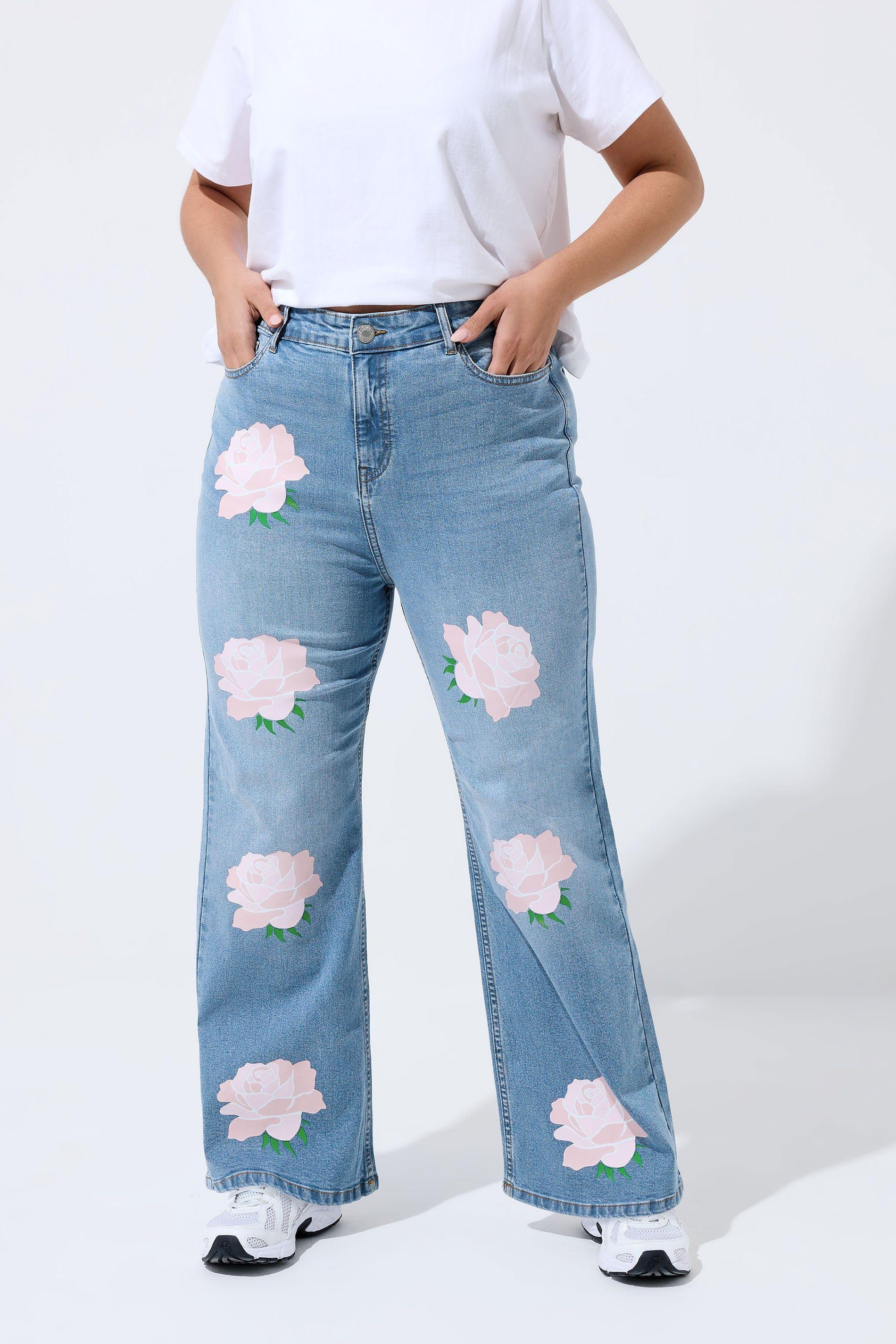 Rose Printed Wide Leg Jeans by YOURS