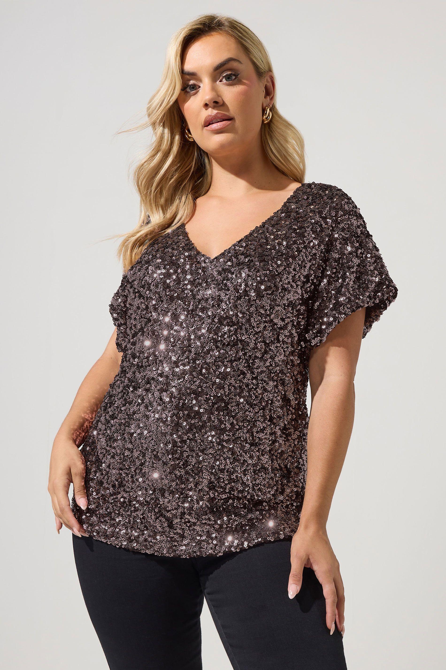 Sequin Short Sleeve Top by YOURS