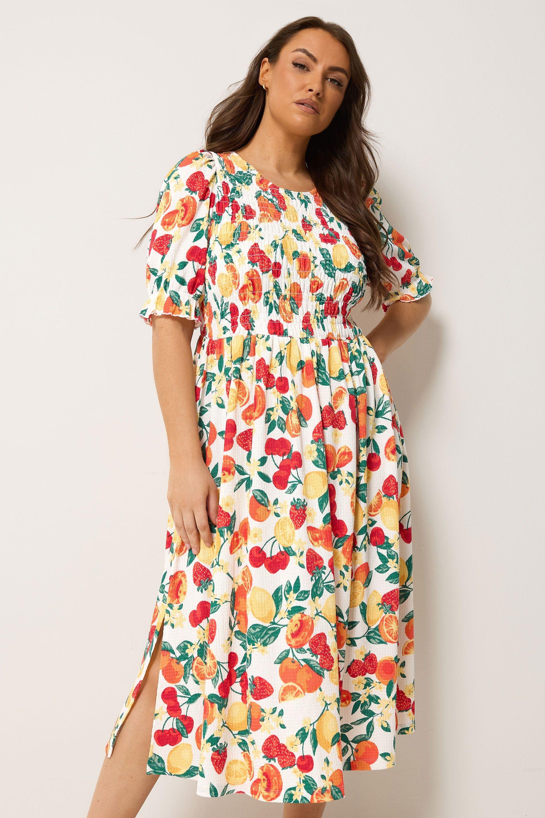 Shirred Fruit Print Dress by YOURS