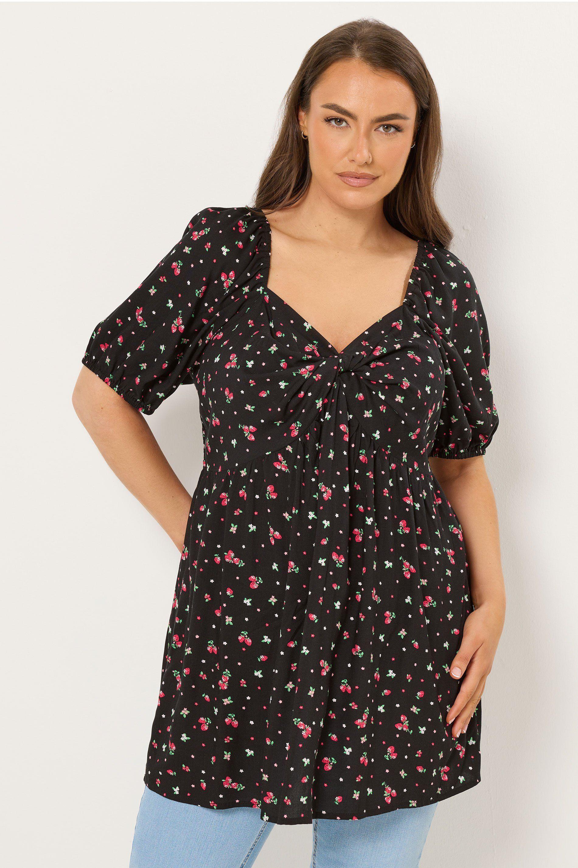 Strawberry Print Twist Front Blouse by YOURS