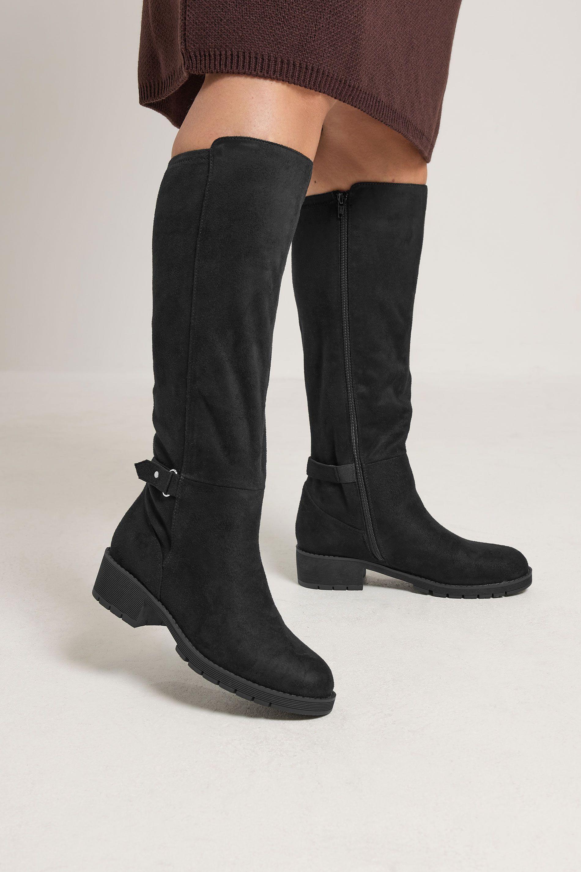 Stretch Buckle Knee High Boots In Wide E Fit by YOURS