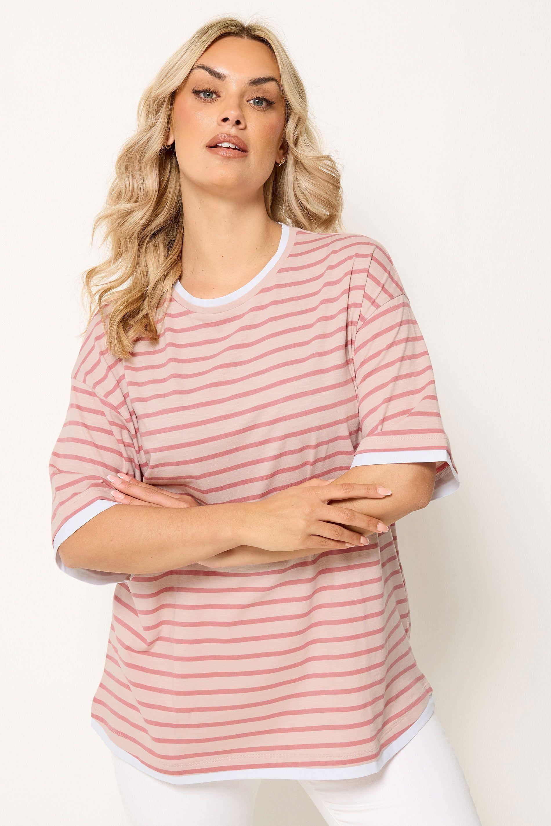 Stripe 2-In-1 Boxy T-Shirt by YOURS