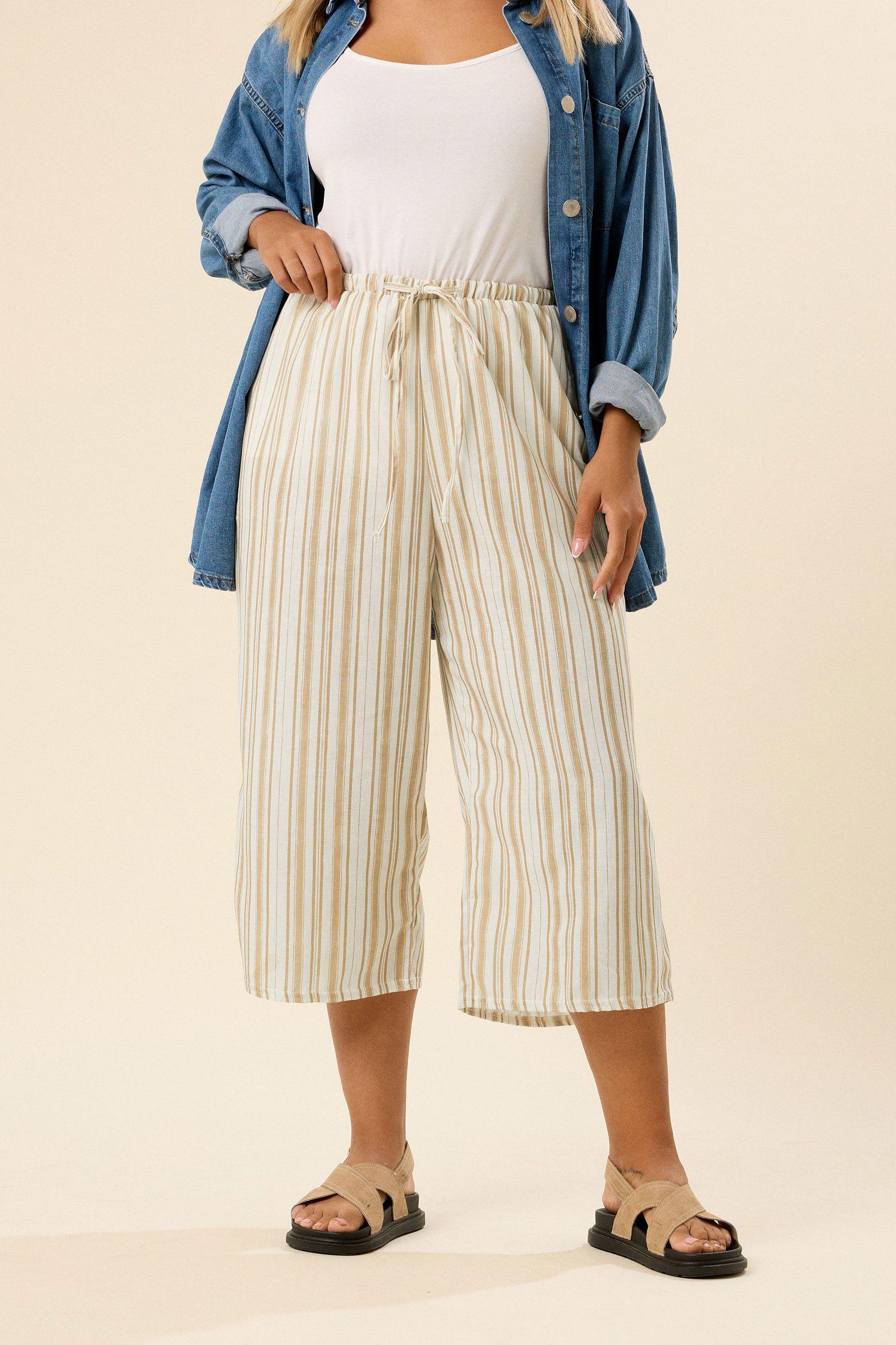 Stripe Linen Look Culottes by YOURS