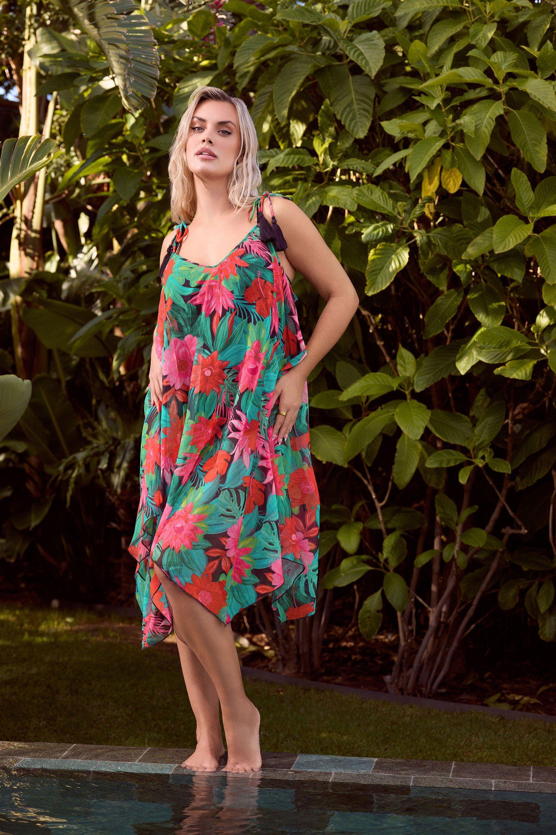 Tropical Print Hanky Hem Dress by YOURS