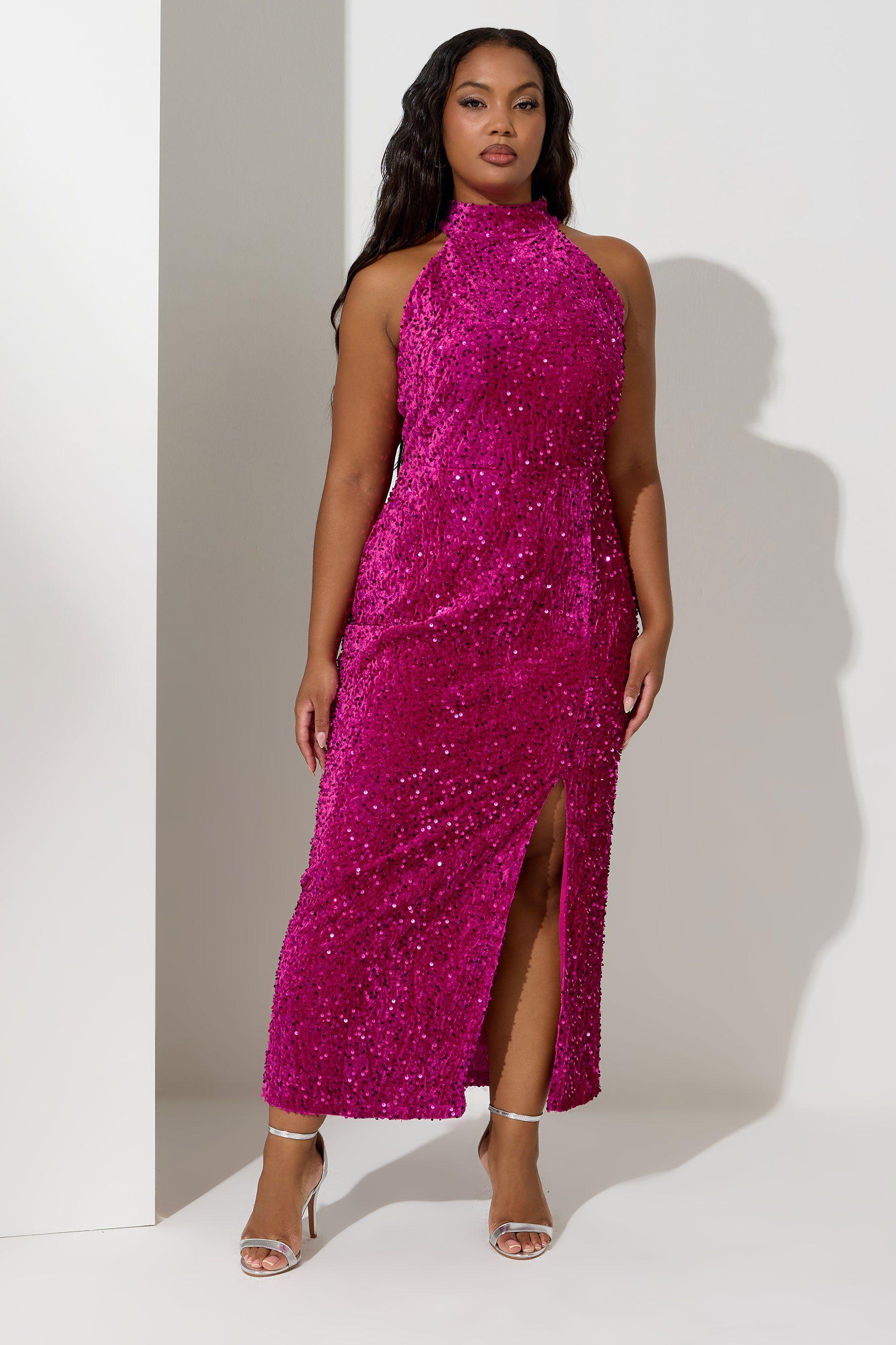 Velvet Sequin Halterneck Maxi Dress by YOURS