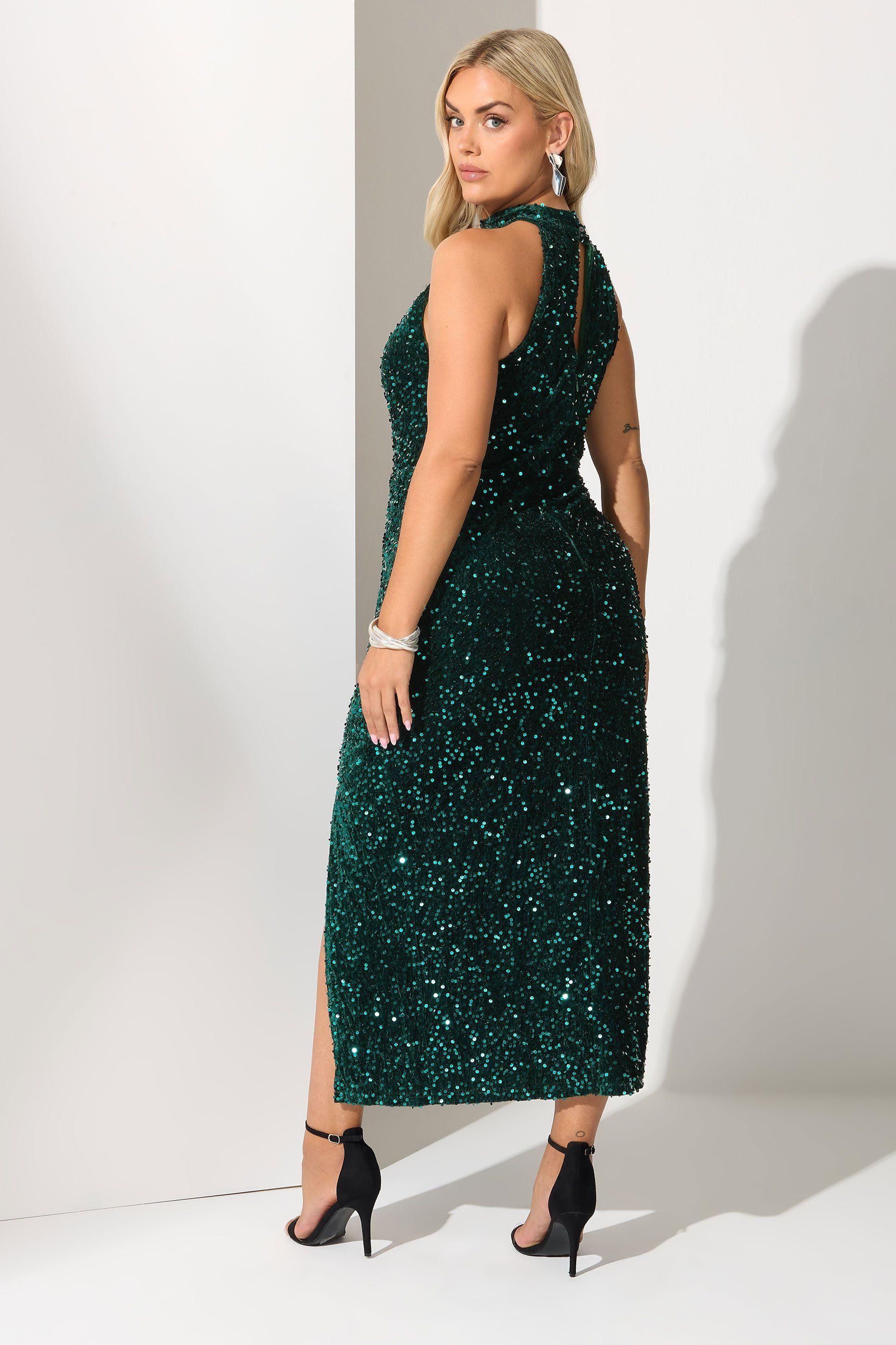 Velvet Sequin Halterneck Maxi Dress by YOURS