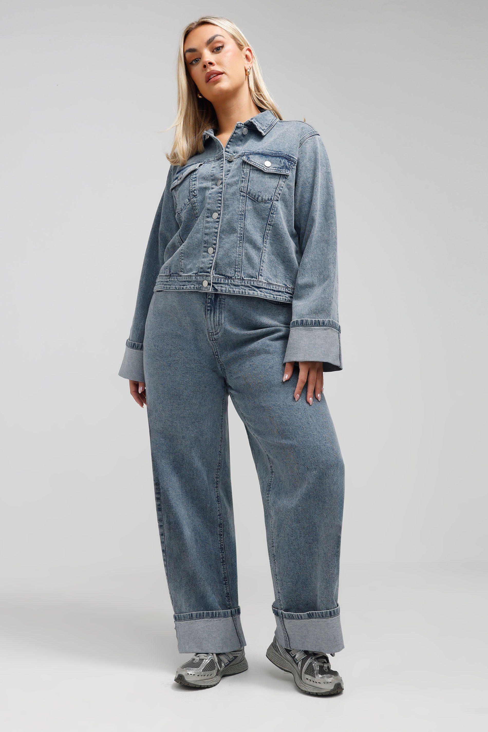 Washed Denim Turn Up Jeans by YOURS