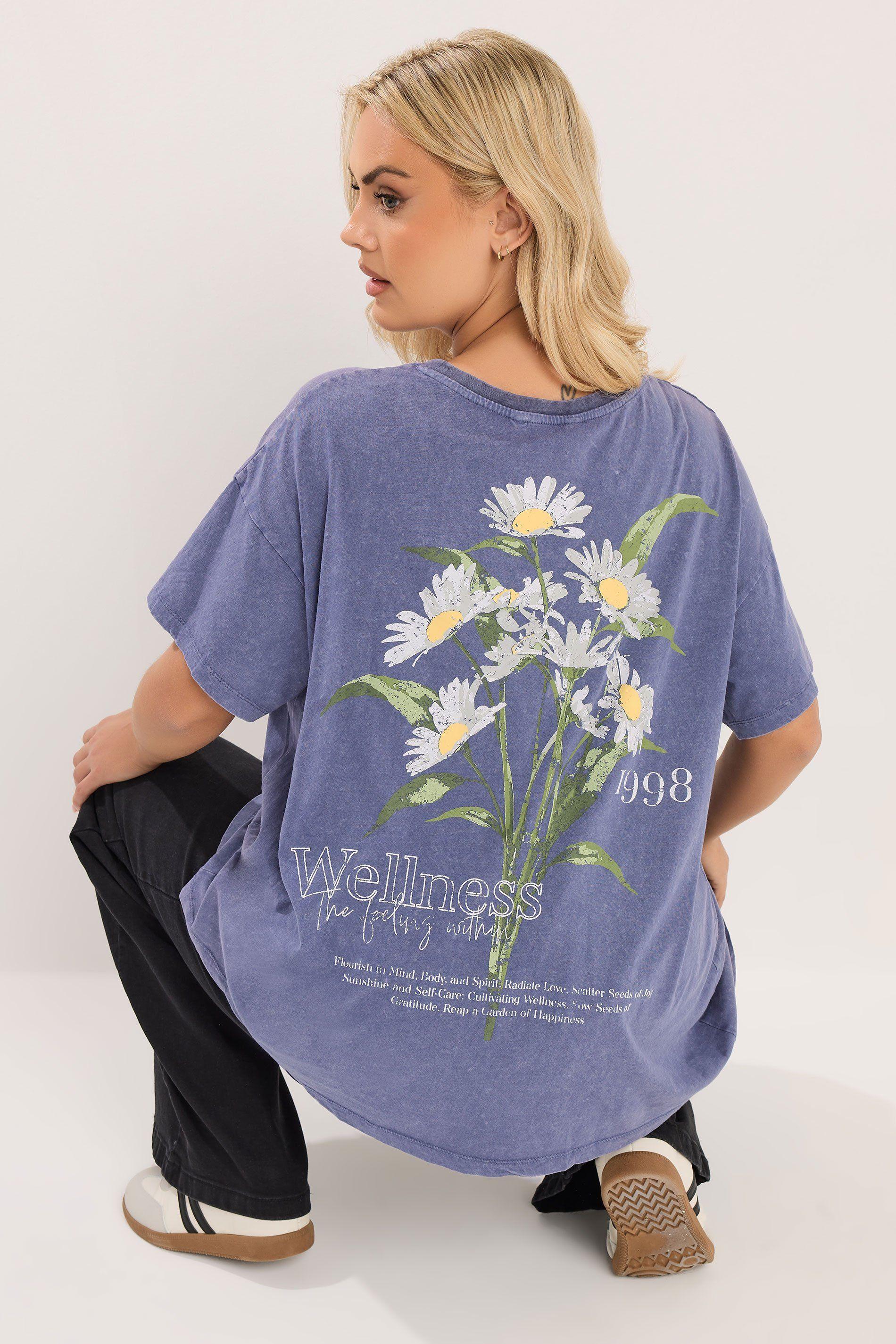 'Wellness' Daisy Back Print T-Shirt by YOURS