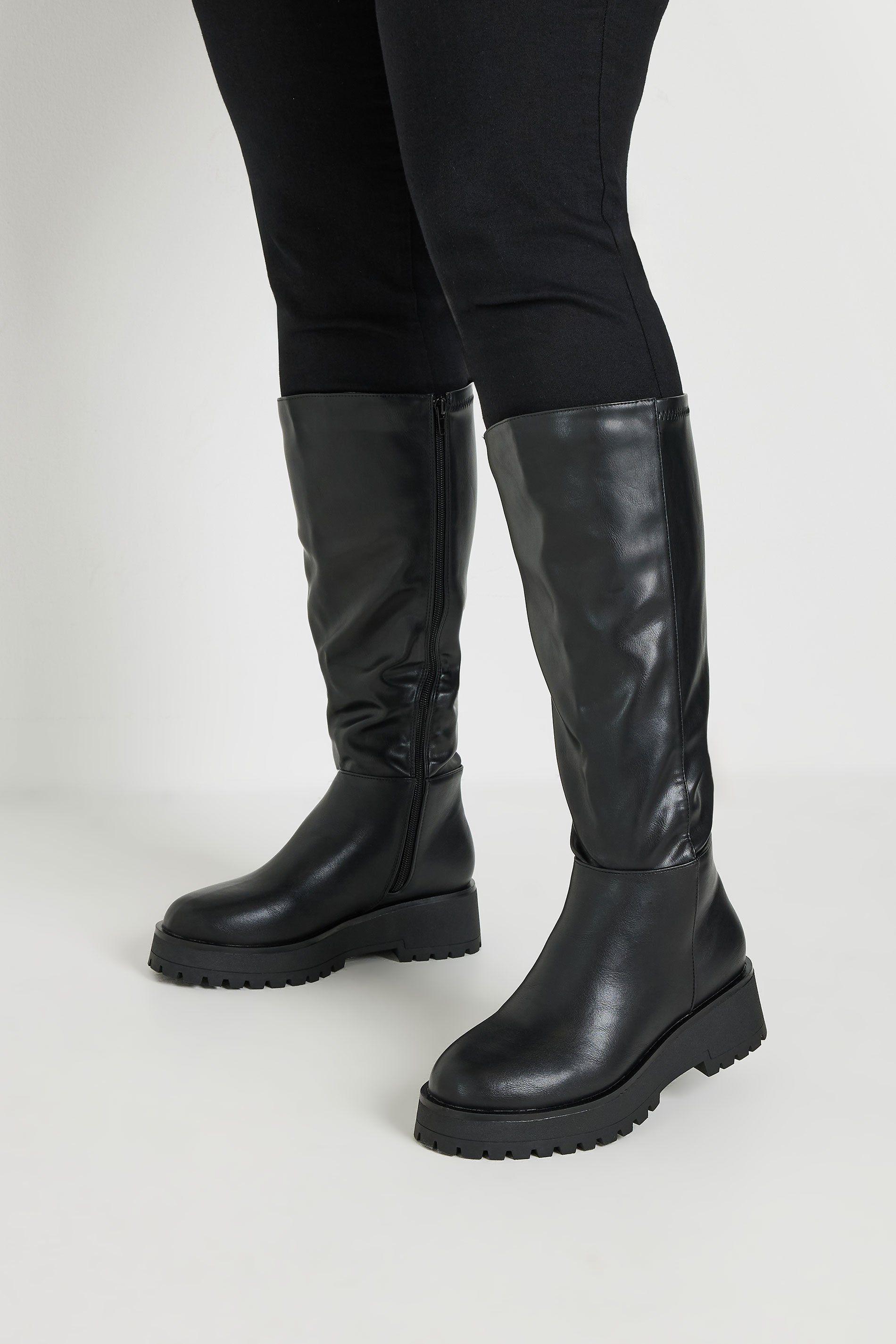 Wide Fit & Extra Wide Fit Faux Leather Chunky Knee High Boots by YOURS