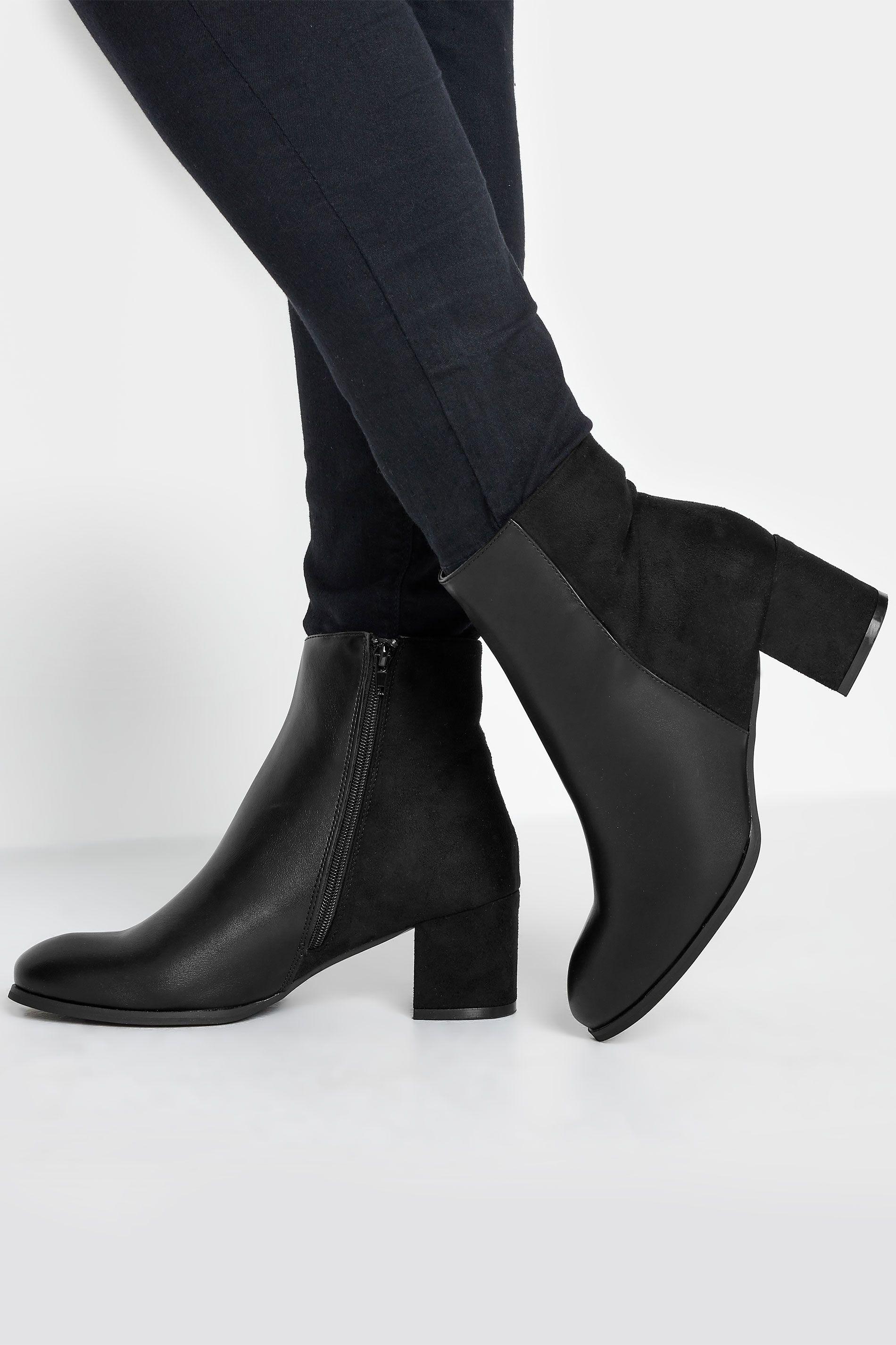 Wide & Extra Wide Fit Block Ankle PU Ankle Boots by YOURS