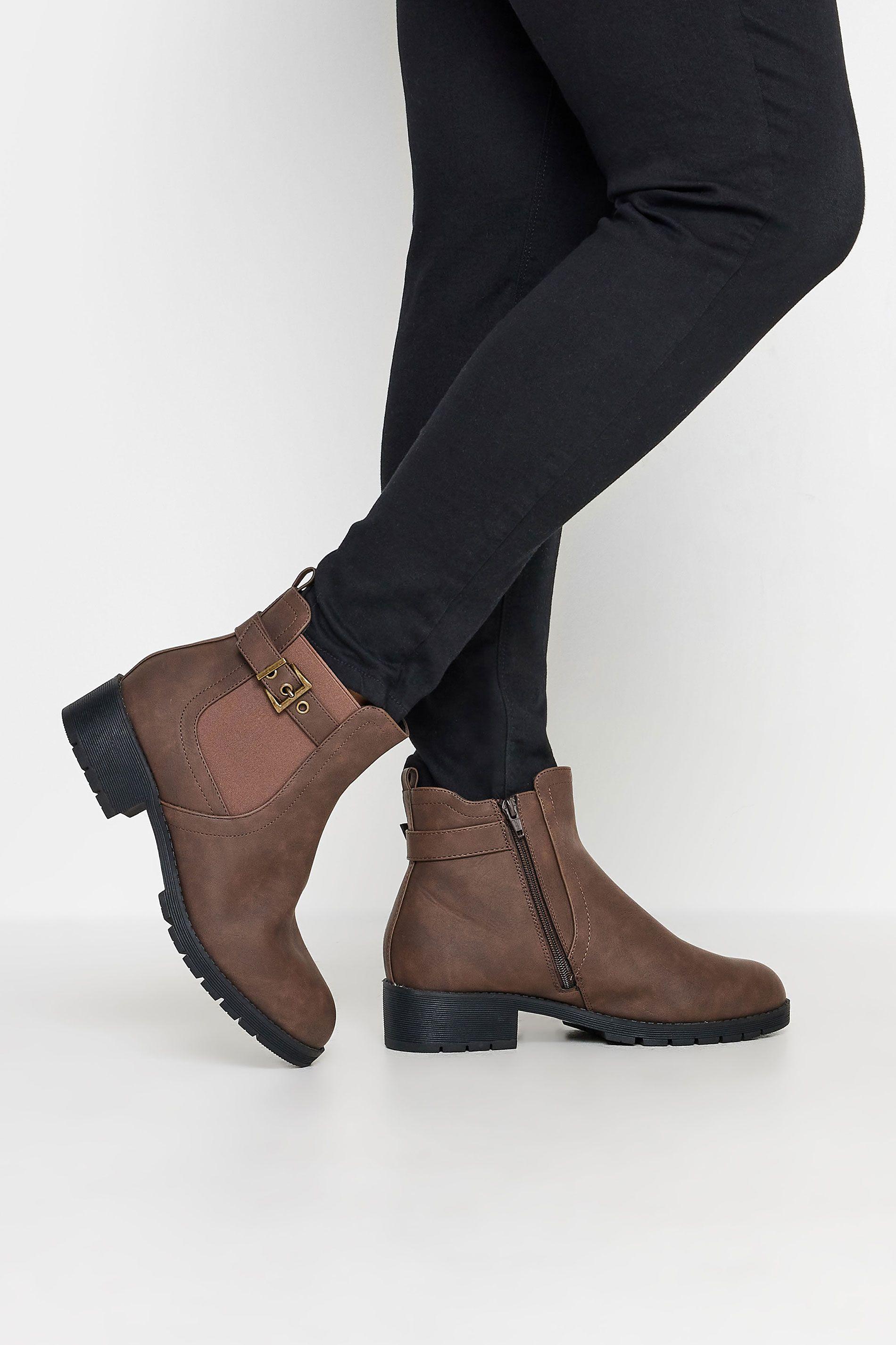 Wide & Extra Wide Fit Faux Leather Buckle Ankle Boots by YOURS