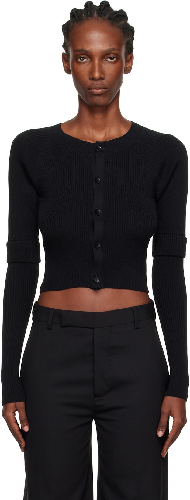Black Double Sleeve Short Cardigan by Y'S